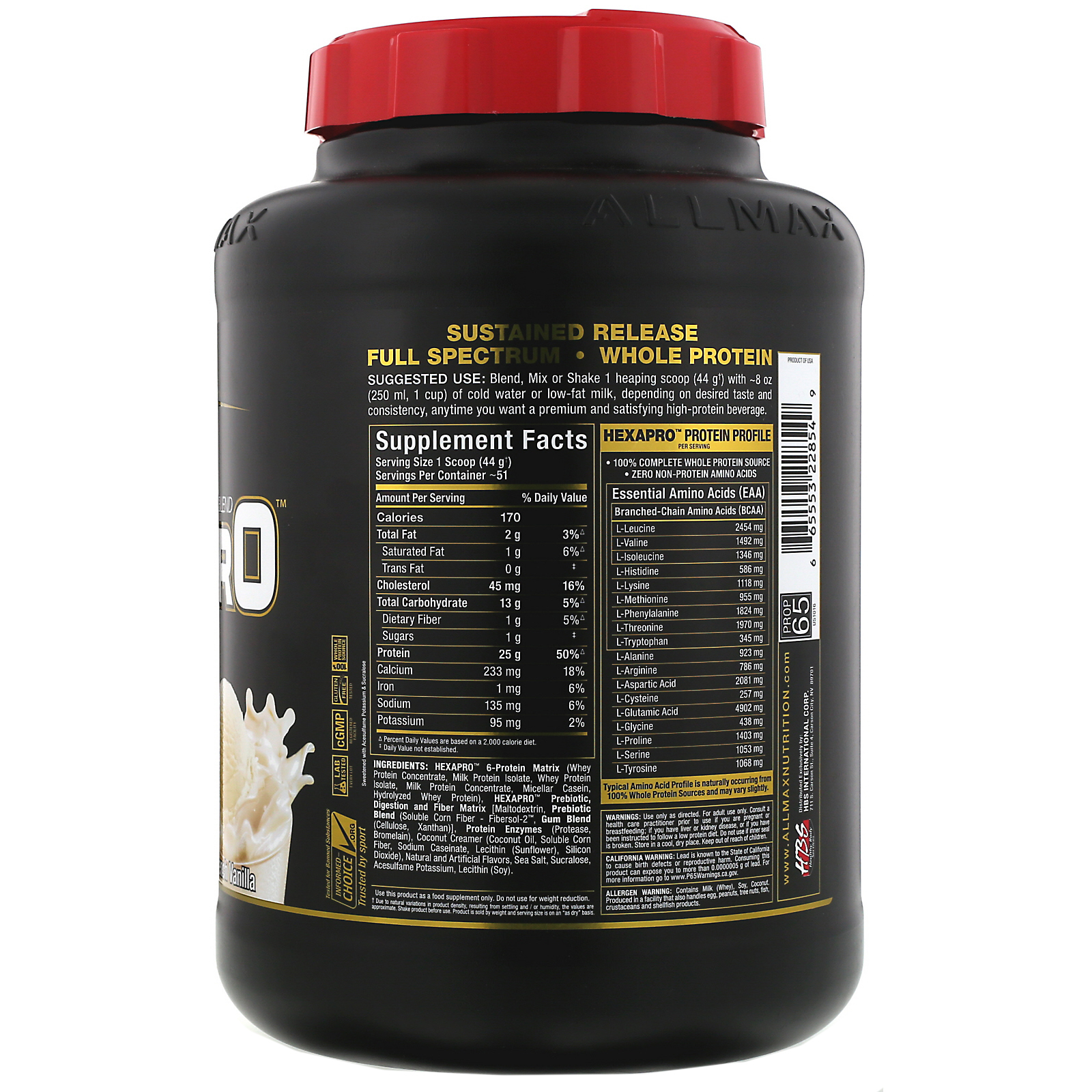 ALLMAX Nutrition, Hexapro, Mistura de 6 Proteínas Ultrapremium, Baunilha, 2,27 kg (5 lb) - Imagem 2