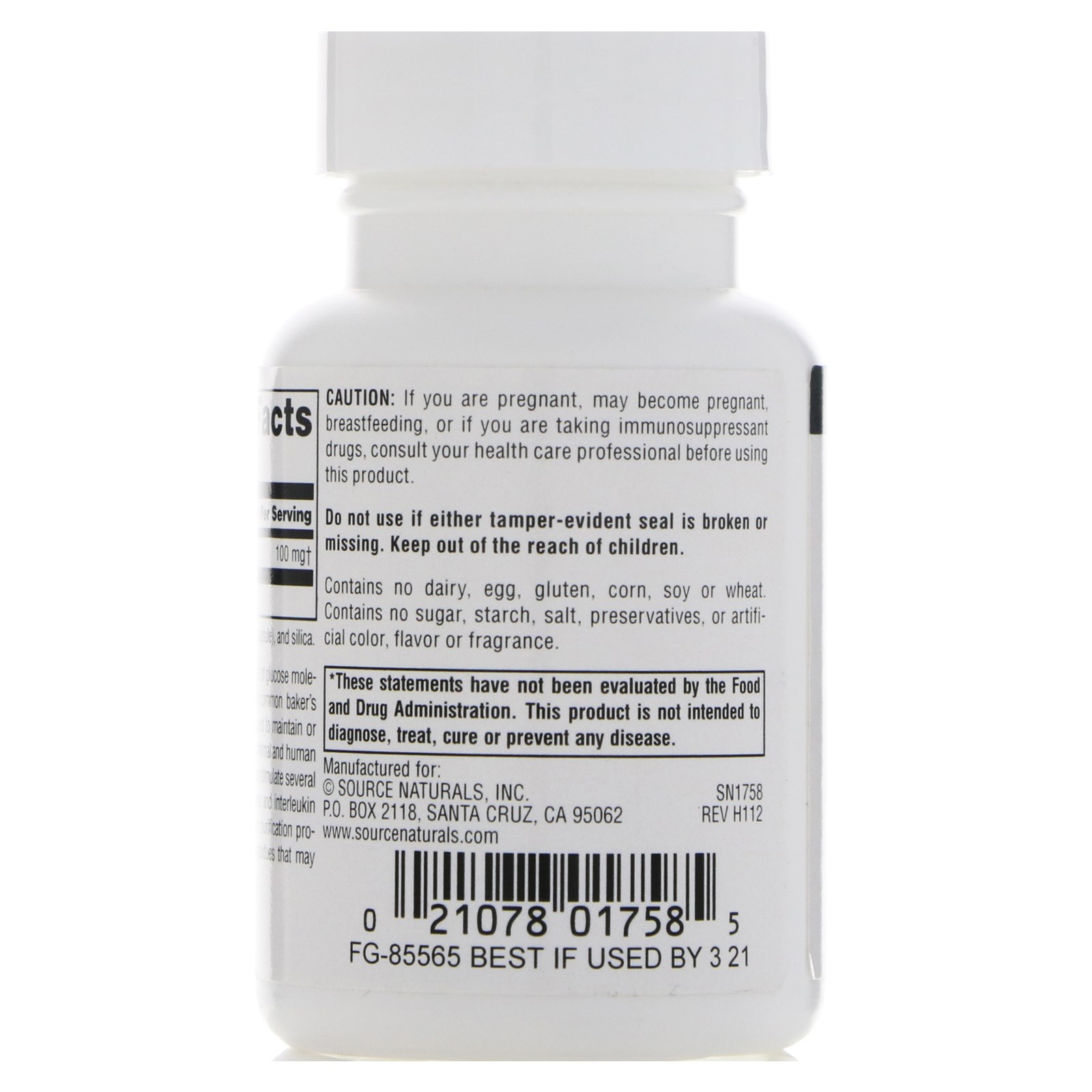 Source Naturals, Beta-Glucano, 100 mg, 30 Cápsulas - Imagem 3