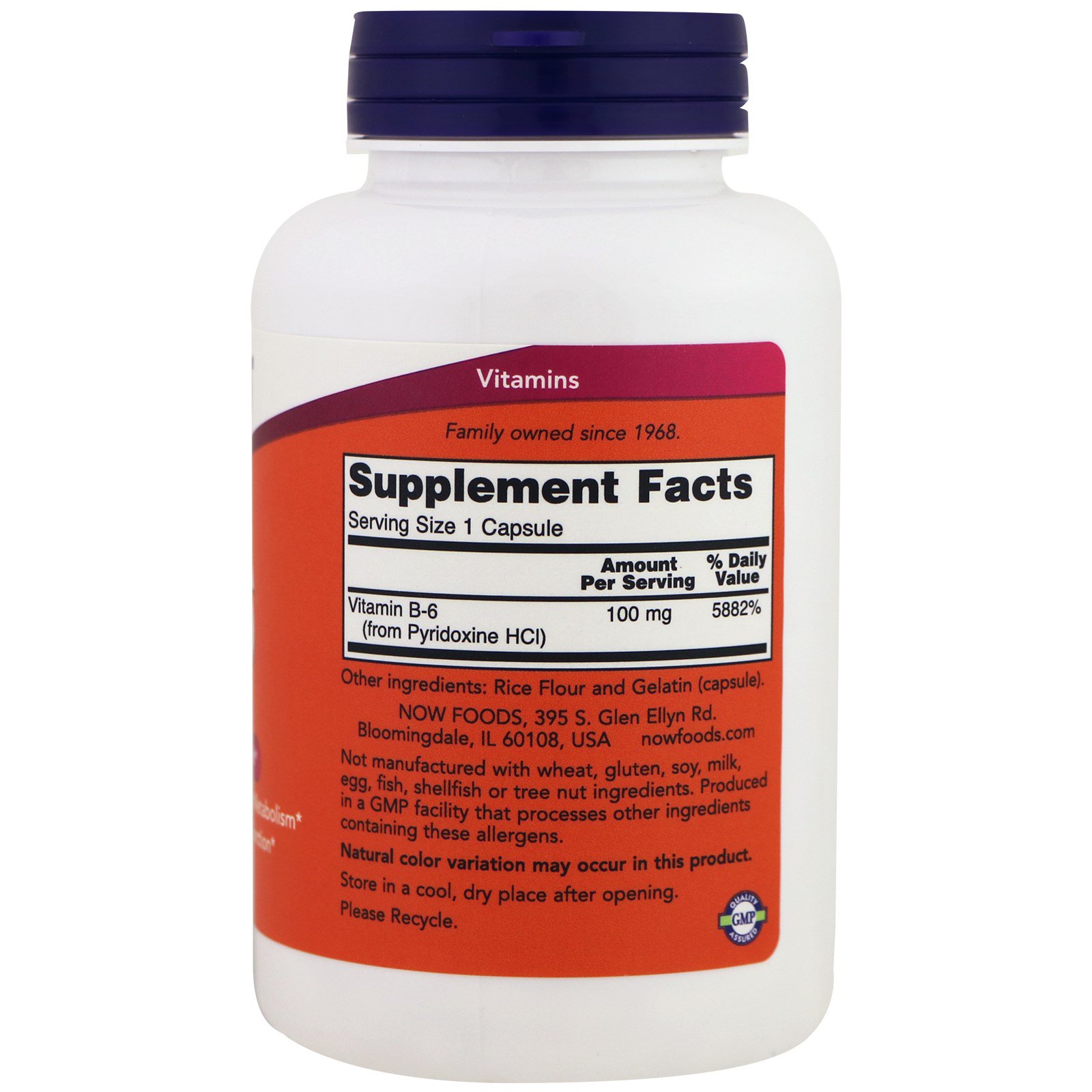 Now Foods, B-6, 100 mg, 250 Cápsulas - Imagem 2