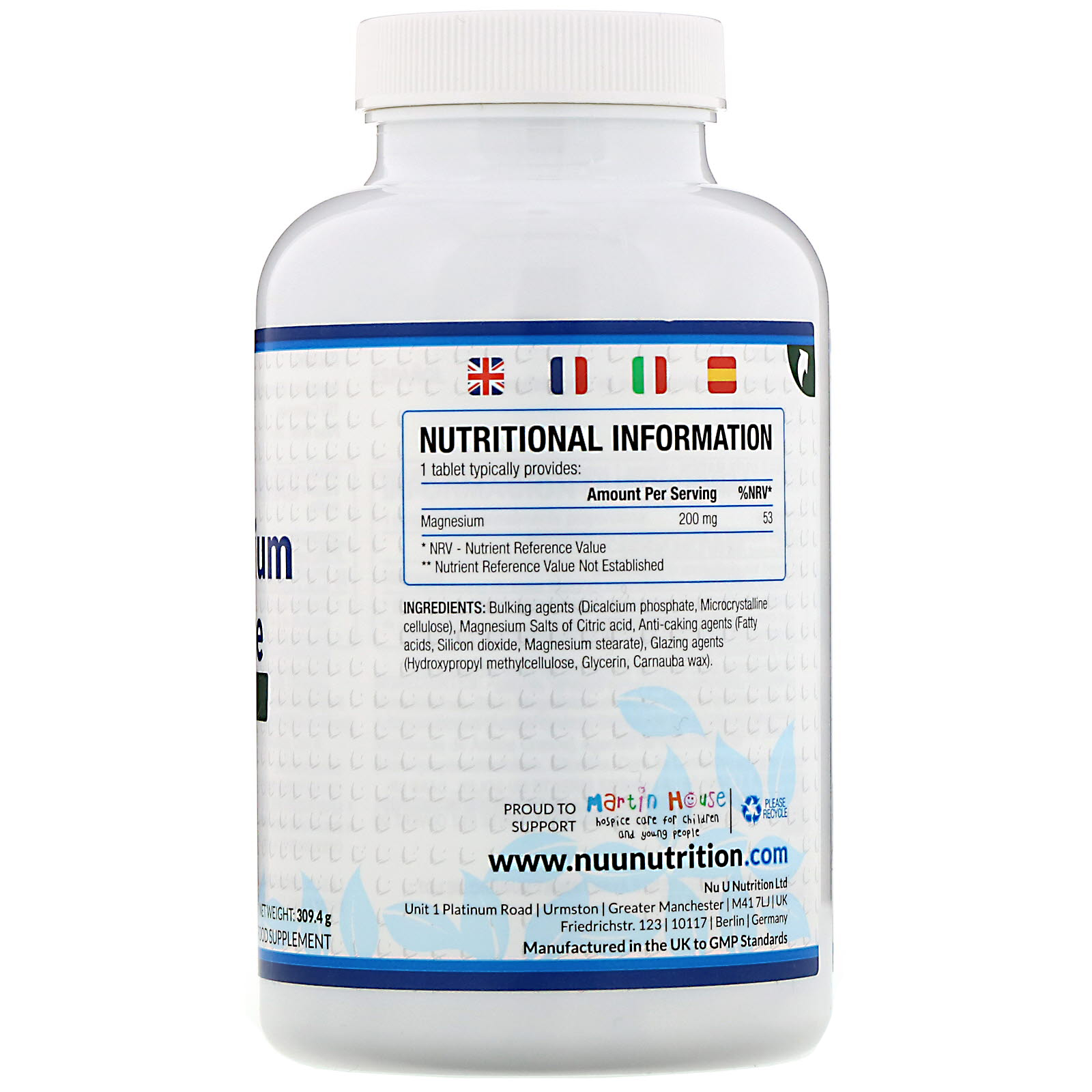 Nu U Nutrition, Citrato de Magnésio, 200 mg, 180 Comprimidos Veganos - Imagem 2