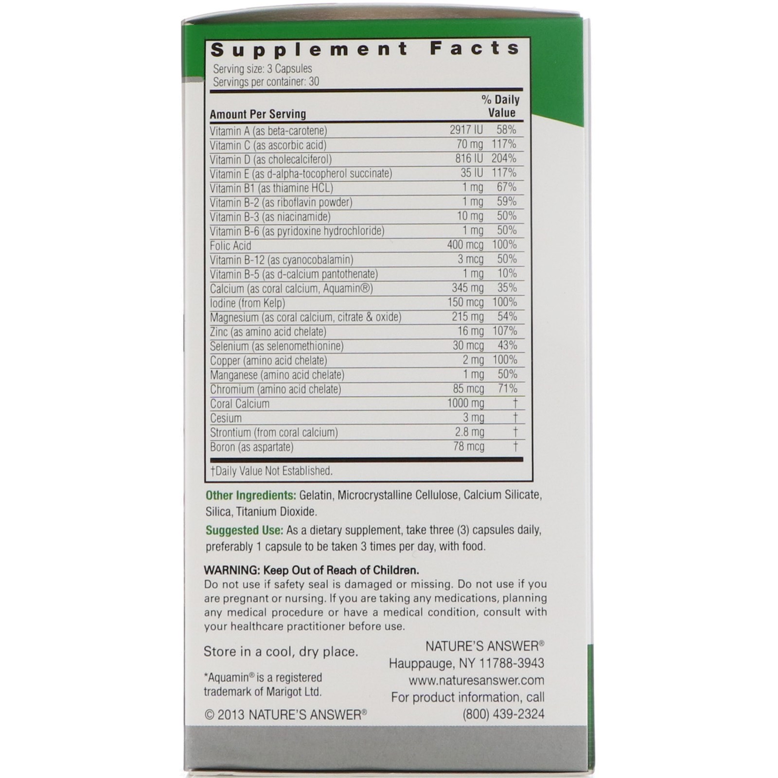 Nature's Answer, Cálcio de Coral, Combinação, 1000 mg, 90 Cápsulas - Imagem 2