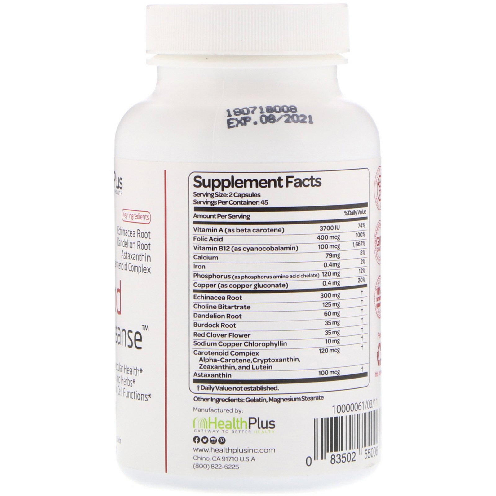 Health Plus, Blood Cleanse, 753 mg, 90 Capsules - Imagem 2