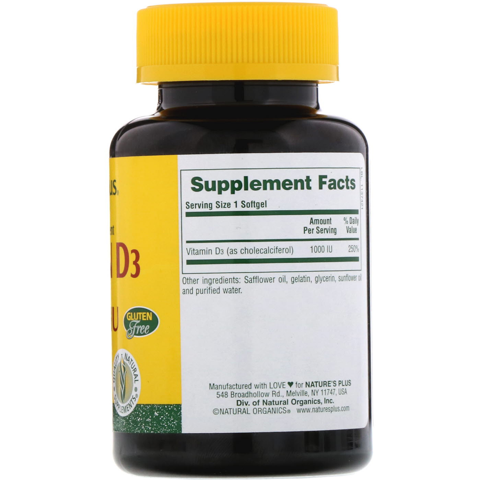 Nature's Plus, Vitamina D3, 1000 UI, 180 Cápsulas Softgel - Imagem 2
