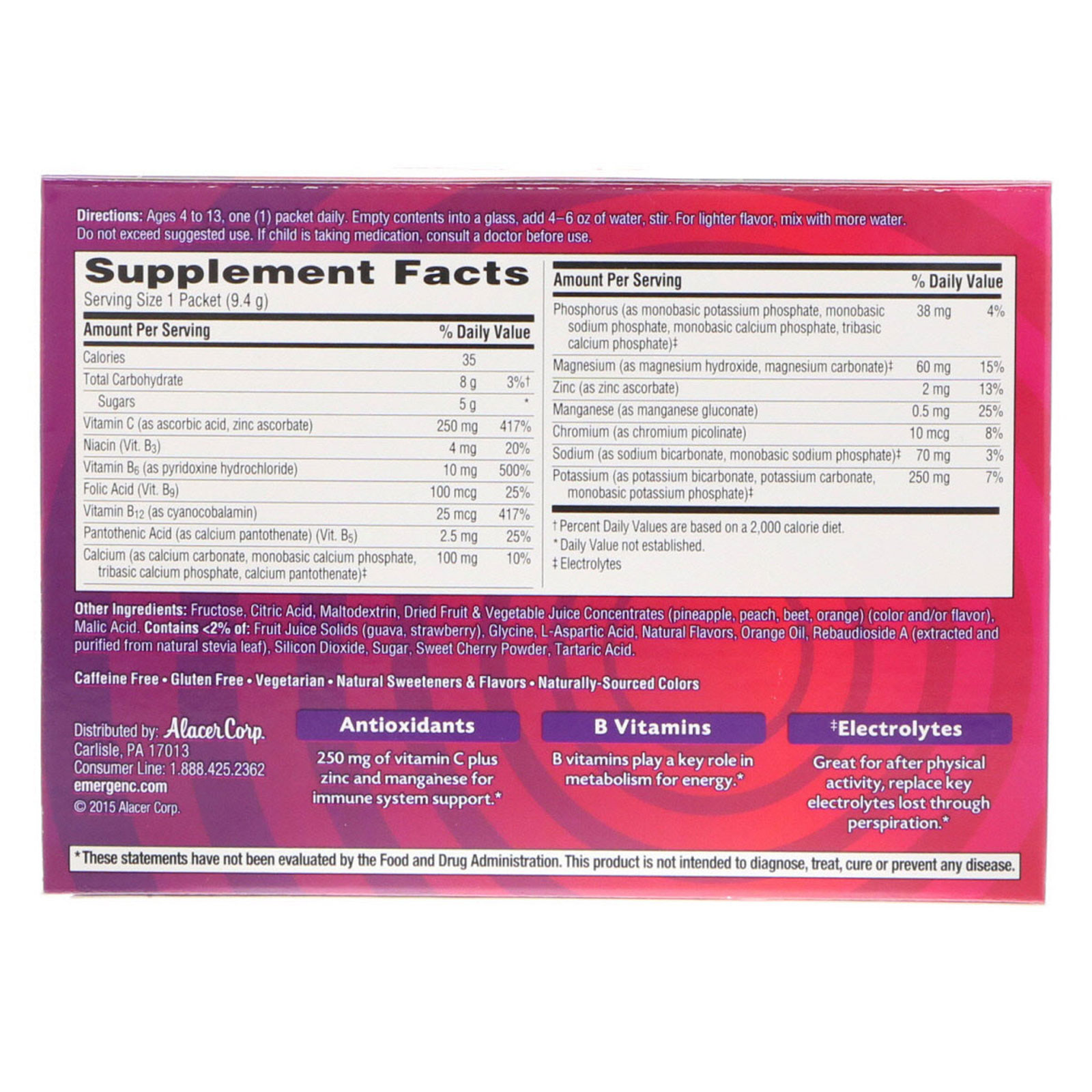 Emergen-C, Kidz, Ponche de Frutas, 30 Pacotes, 9,7 oz (276 g) - Imagem 2