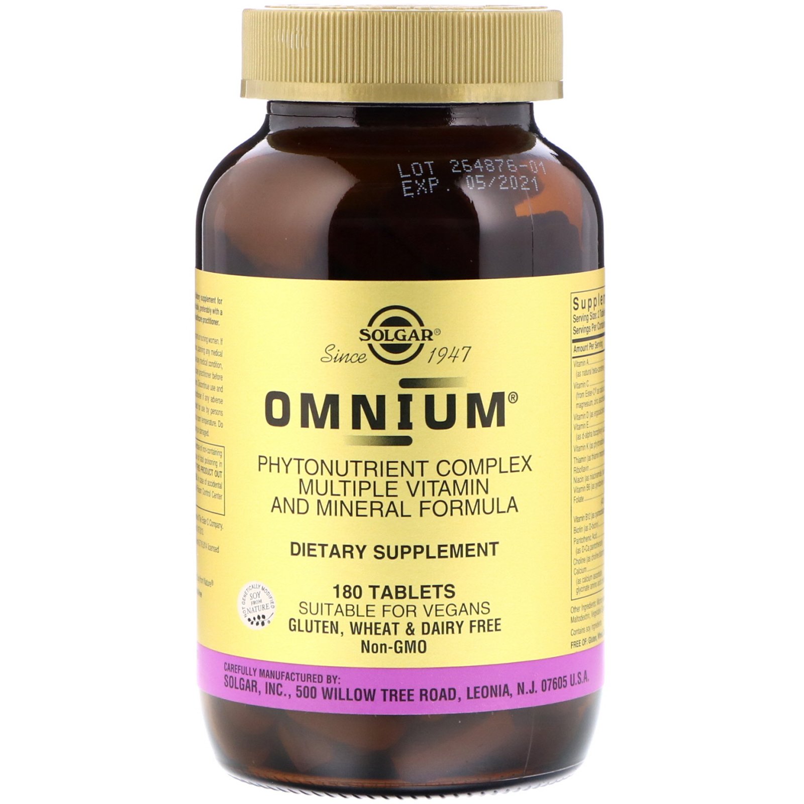 Solgar, Omnium, Complexo Fitonutriente, Fórmula com Várias Vitaminas e Minerais, 180 Comprimidos