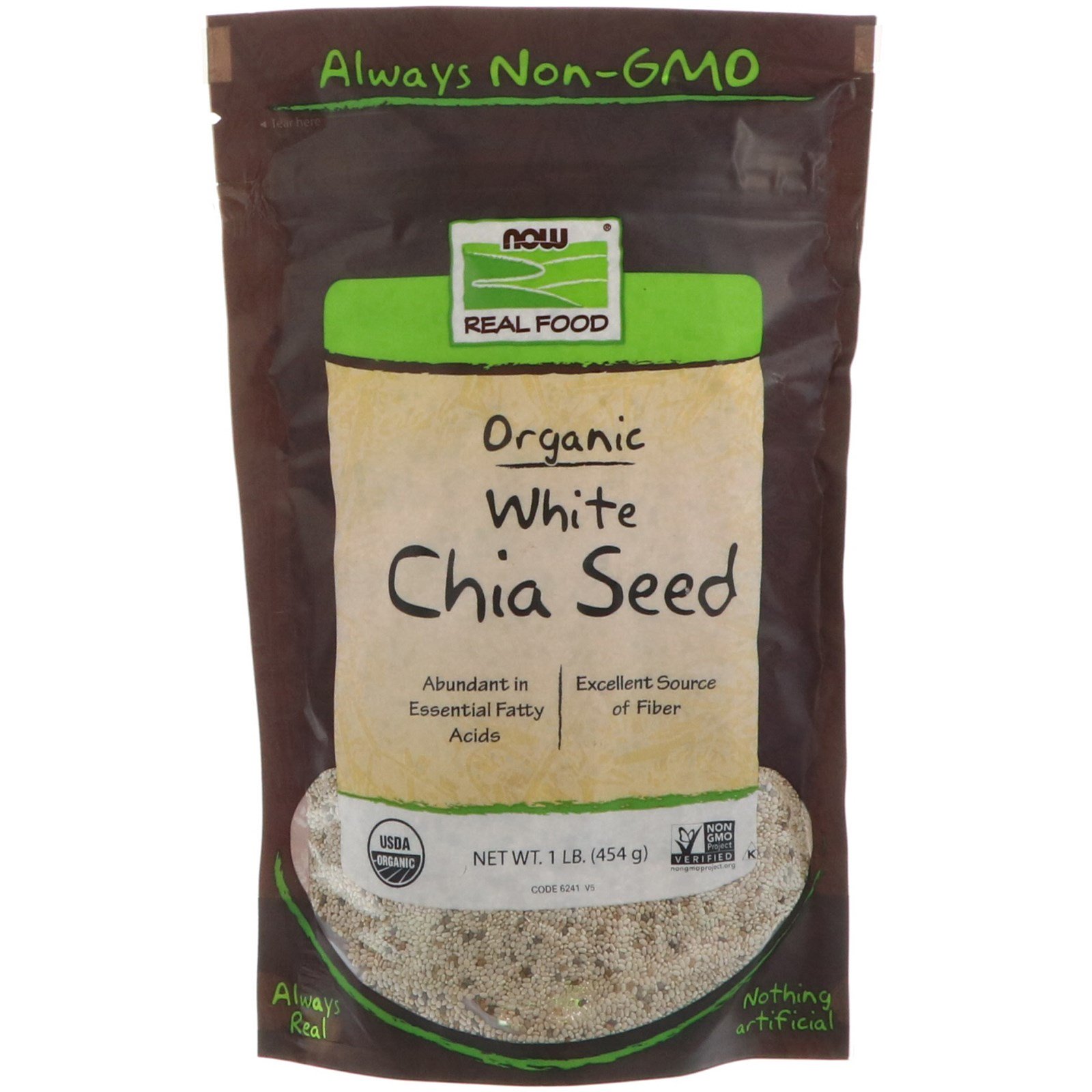 Now Foods, Real Food, Semente de Chia Orgânica Branca, 454 g (1 lb)