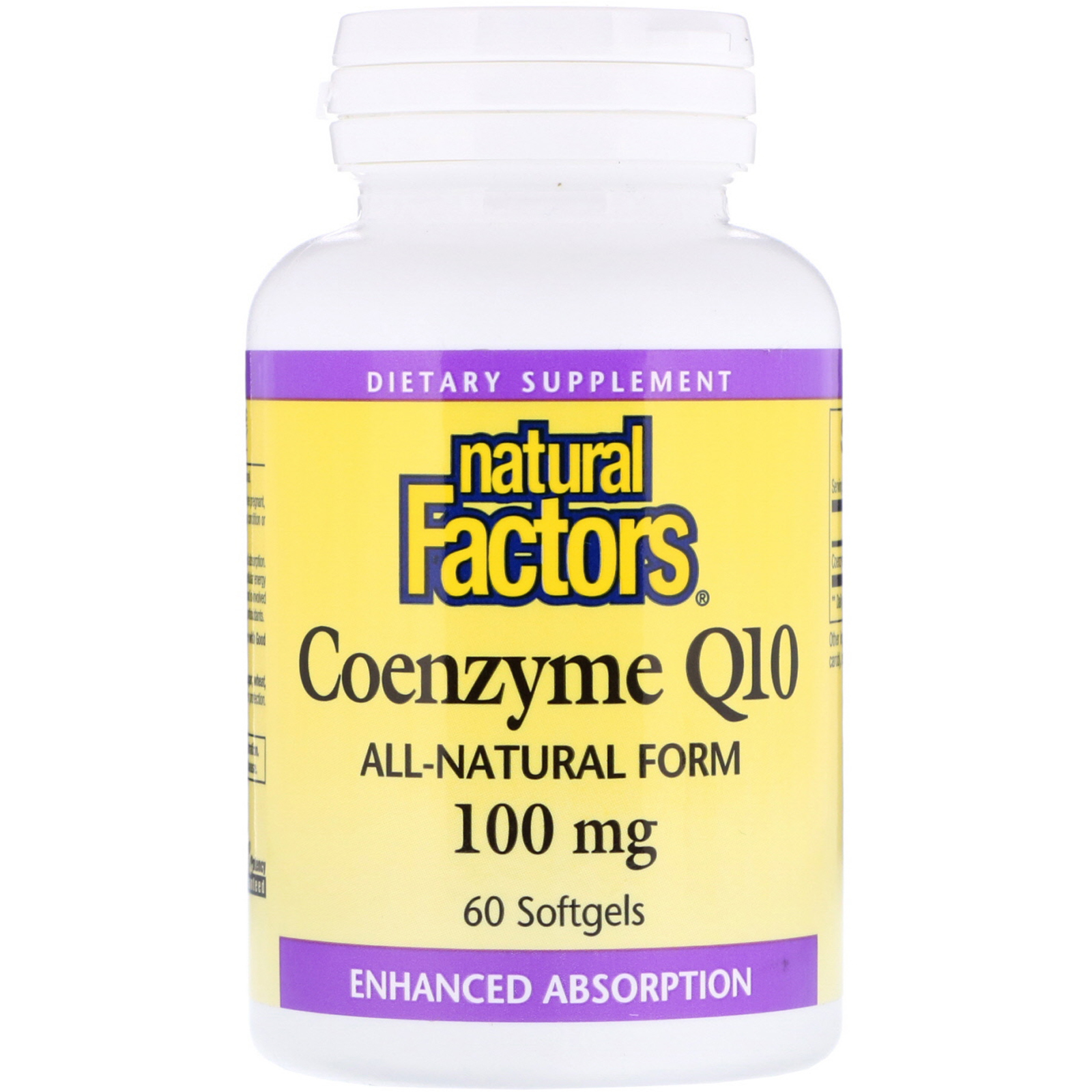 Natural Factors, Coenzima Q10, Absorção Otimizada, 100 mg, 60 Cápsulas Gelatinosas