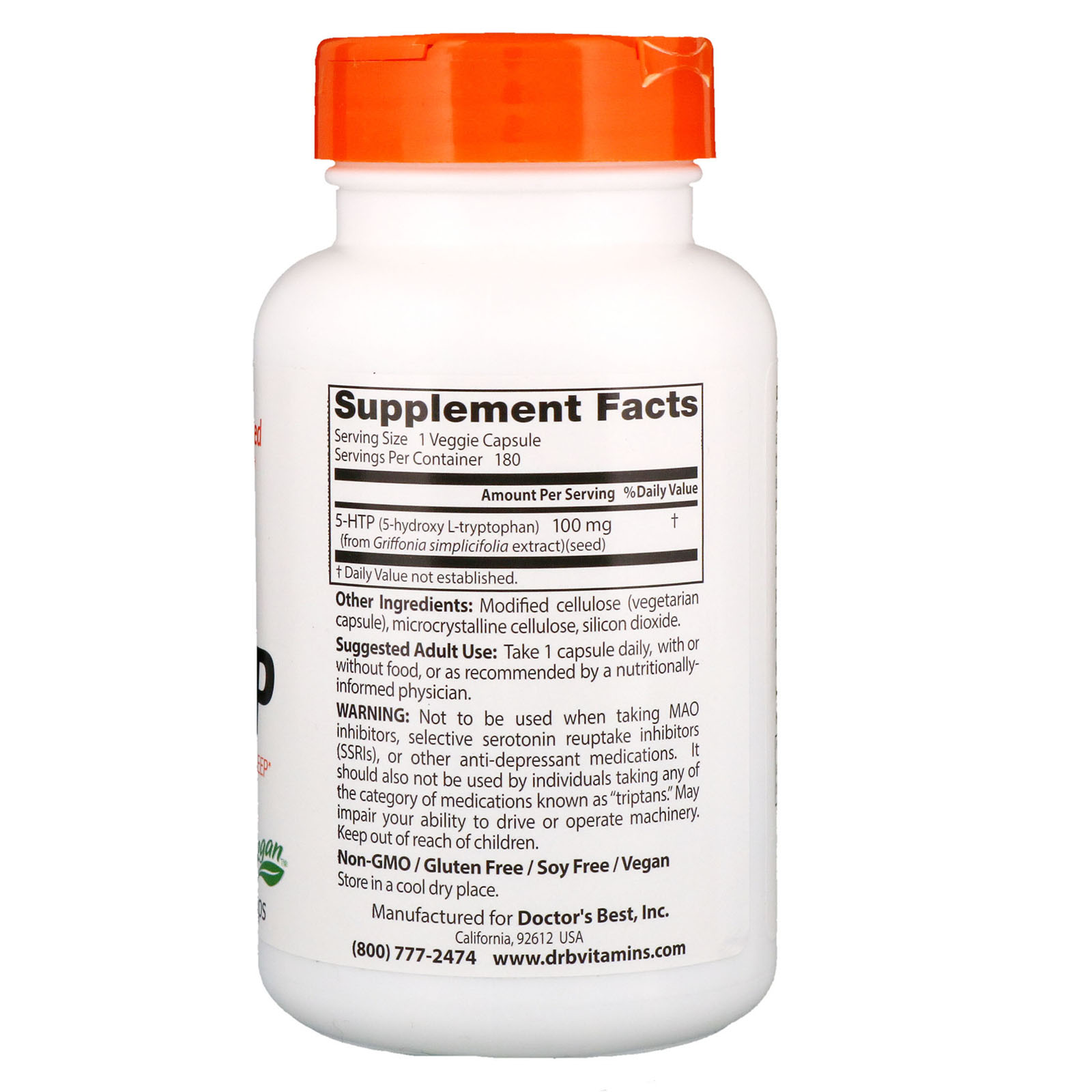 Doctor's Best, 5-HTP, 100 mg, 180 Cápsulas Vegetais - Imagem 2