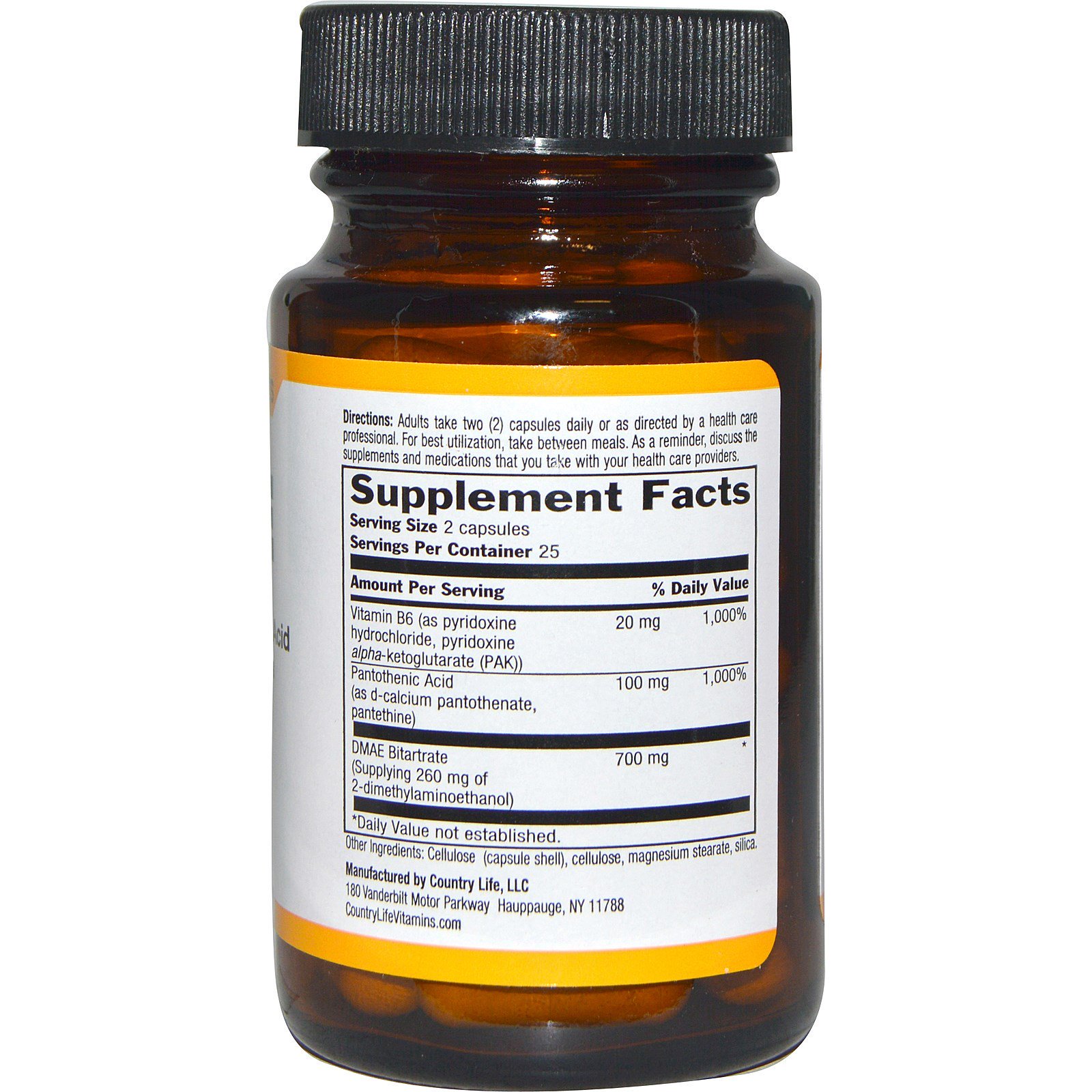 Country Life, DMAE, Coenzimizado, 350 mg, 50 cápsulas vegetarianas - Imagem 2