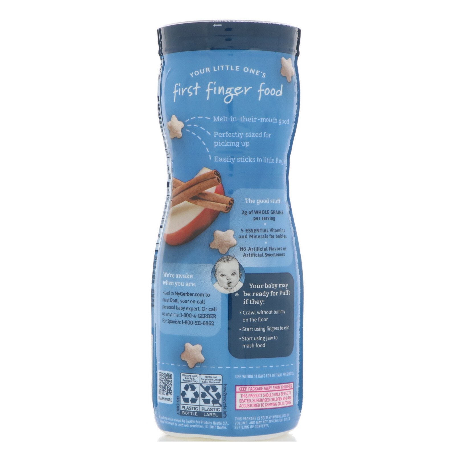 Gerber, Puffs Cereal Snack, 8+ Months, Apple Cinnamon, 1.48 oz (42 g) - Imagem 3