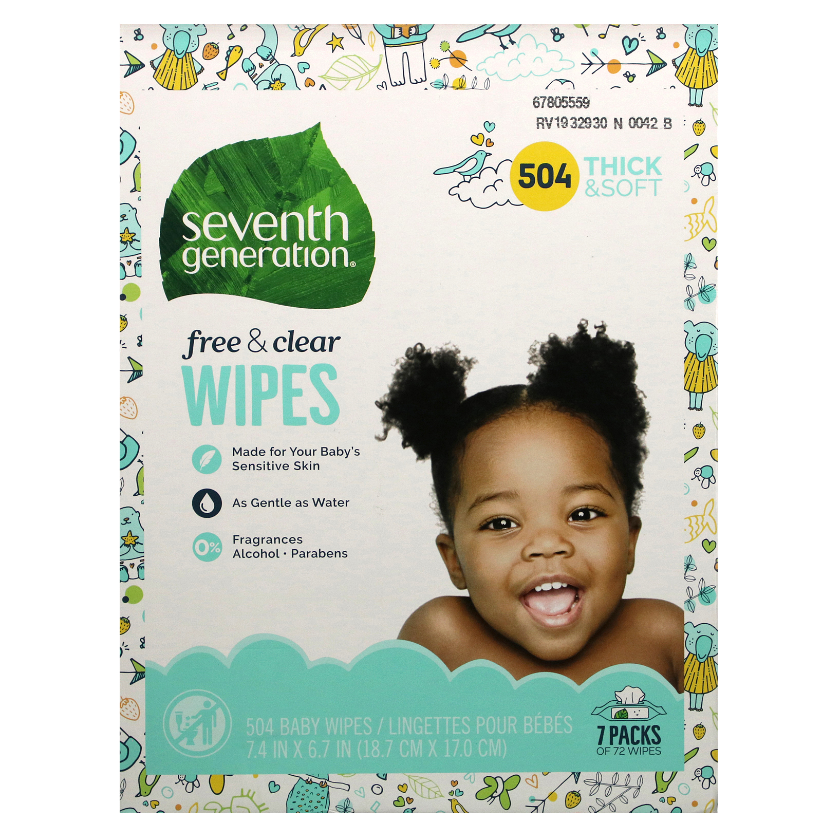 Seventh Generation, Baby Wipes, Free & Clear, 504 Wipes - Imagem 2