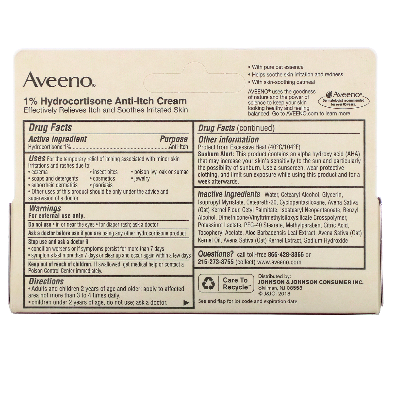 Aveeno, Creme Anti-Coceira, Hydrocortisona 1% , Naturais Ativos, 1 oz (28 g) - Imagem 3