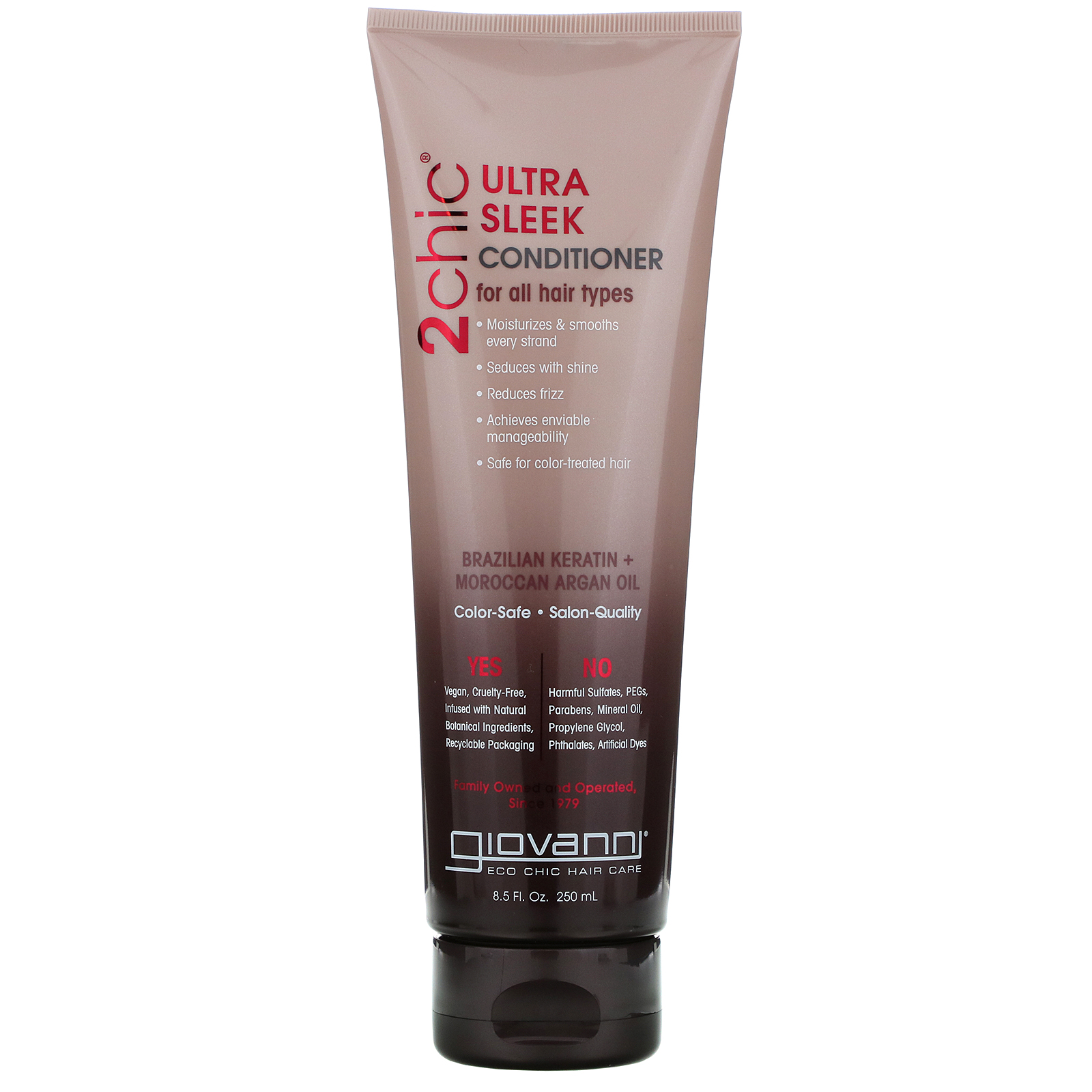 Giovanni, 2chic, Condicionador Ultra-Sleek, Queratina Brasileira e Óleo de Argan, 250 ml (8,5 fl oz)