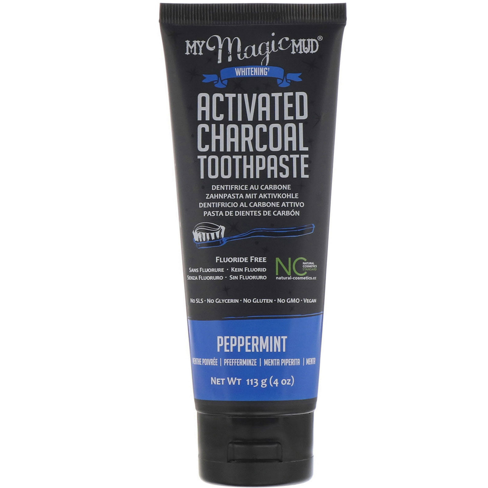 My Magic Mud, Carvão Ativado, Sem Flúor, Creme Dental Clareador, Hortelã-Pimenta, 113 g (4 oz) - Imagem 3