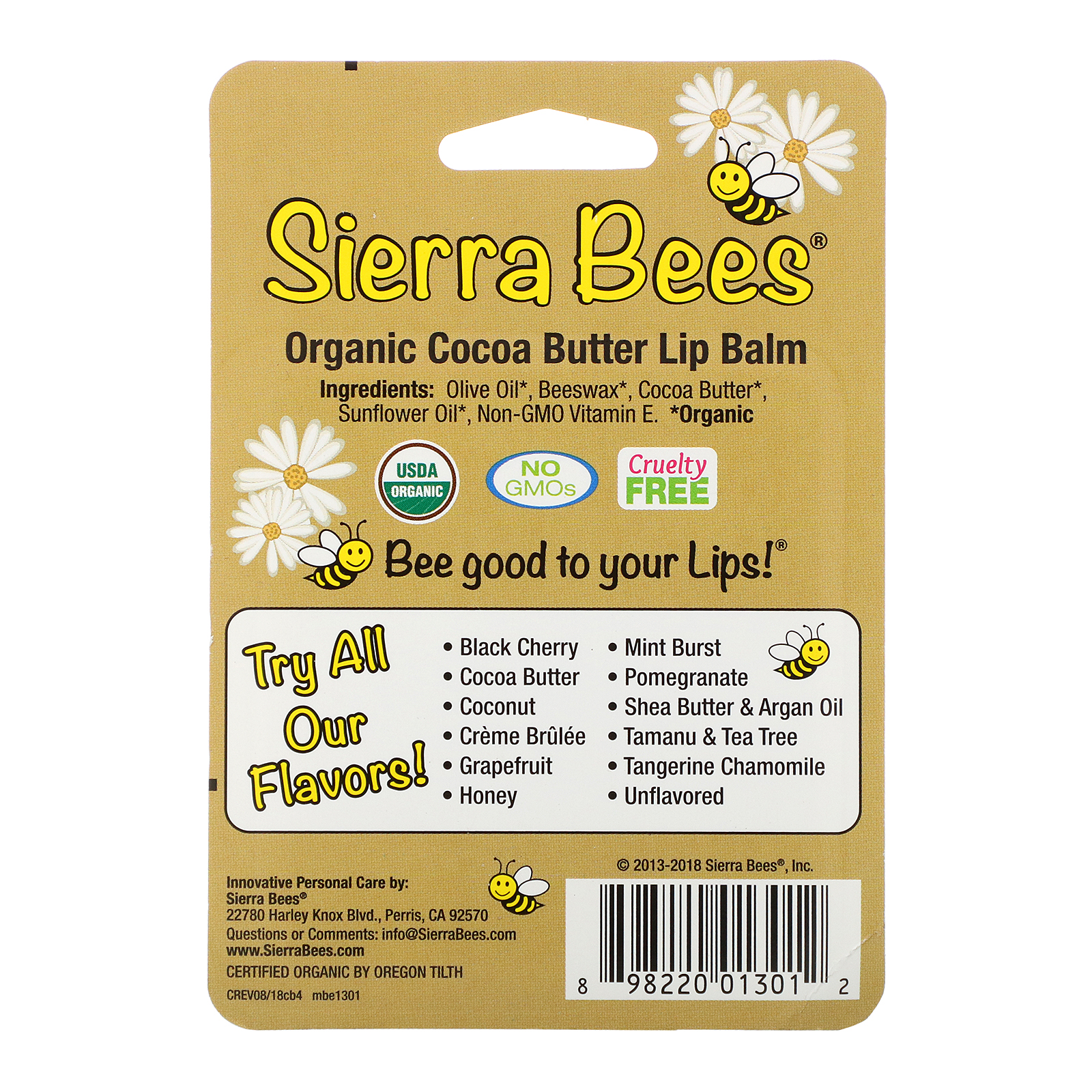 Sierra Bees, Bálsamos Labiais Ôrganicos, Manteiga de Cacau, 4 Embalagens, 0,15 oz (4,25 g) Cada - Imagem 3