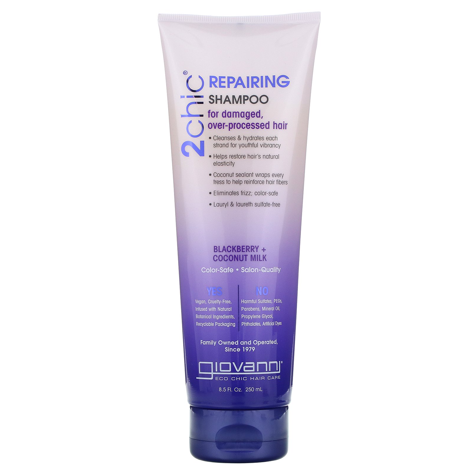 Giovanni, 2chic, Shampoo Reparador para Cabelos Danificados e Processados, Amora e Leite de Coco, frasco de 8,5 oz (250 ml)