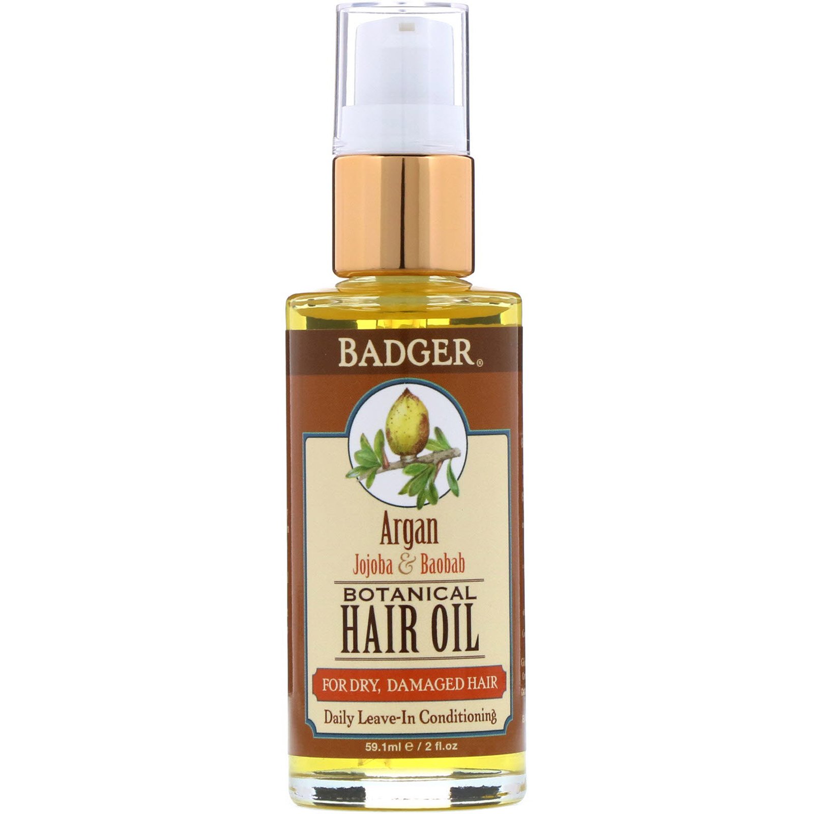 Badger Company, Organic, Botanical Hair Oil, Argan Jojoba & Baobab, 2 fl oz (59.1 ml) - Imagem 3