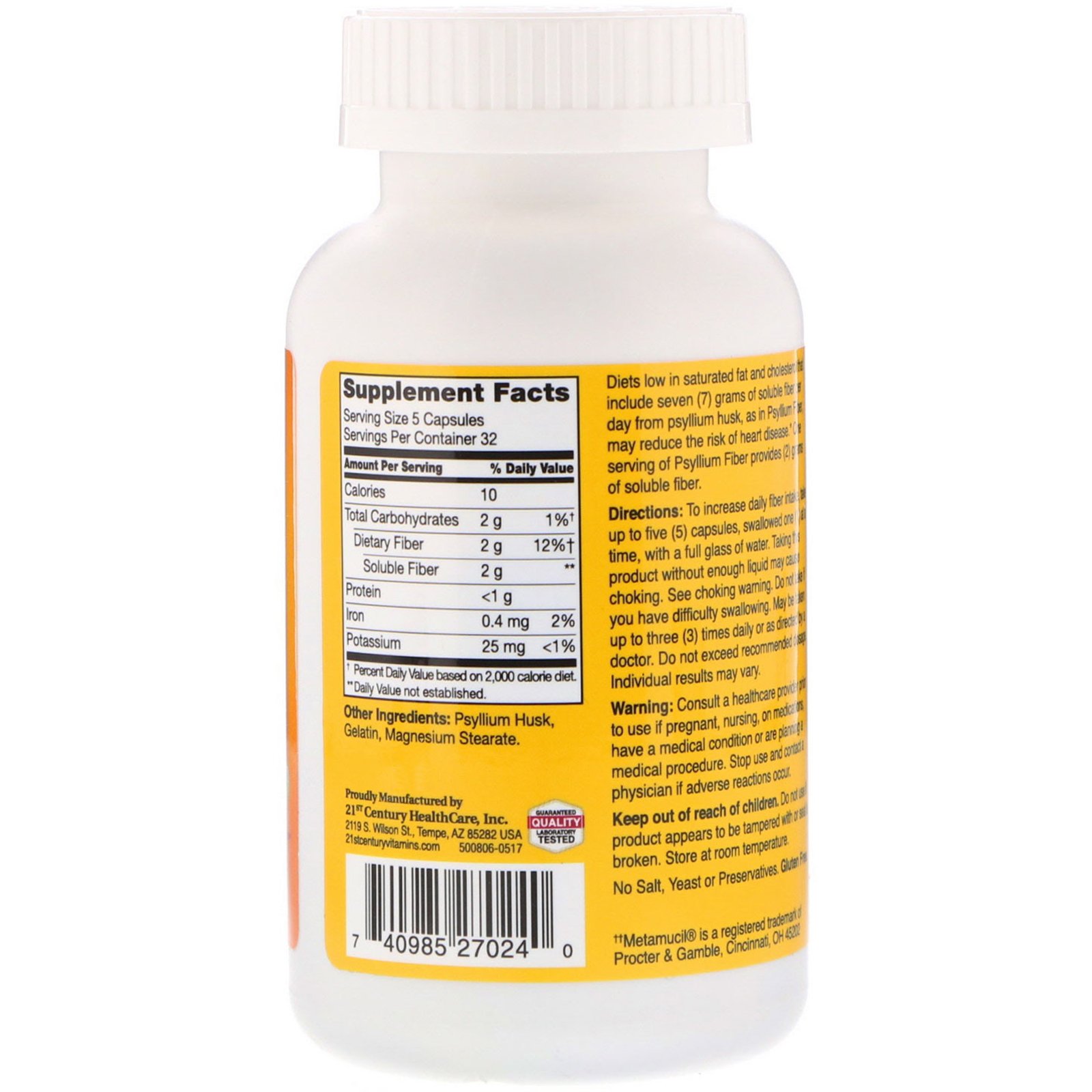 21st Century, Fibras de Psyllium, 160 Cápsulas - Imagem 2