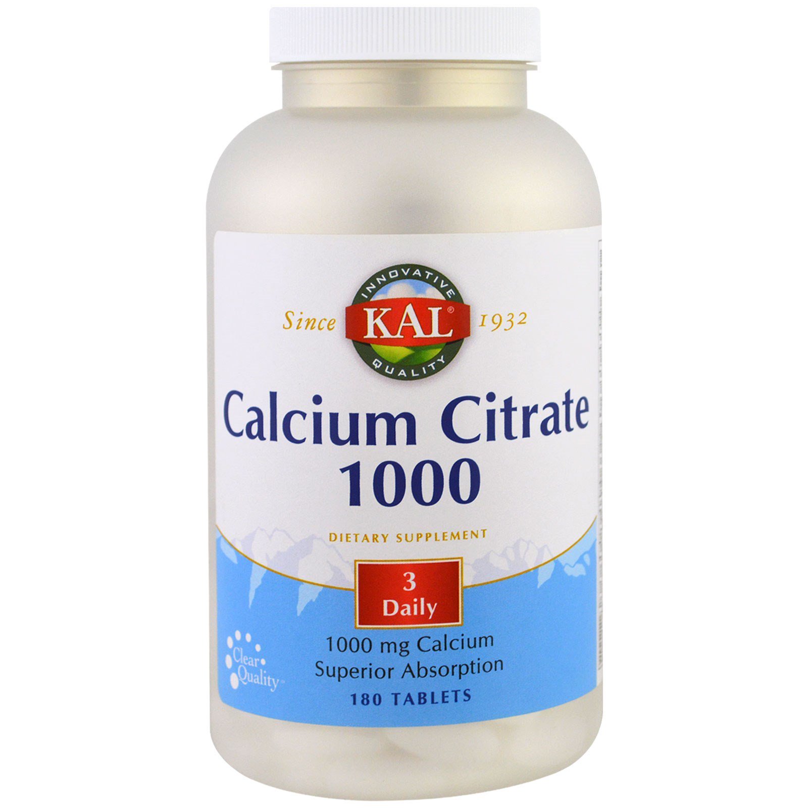 KAL, Calcium Citrate 1000, 1000 mg, 180 Comprimidos