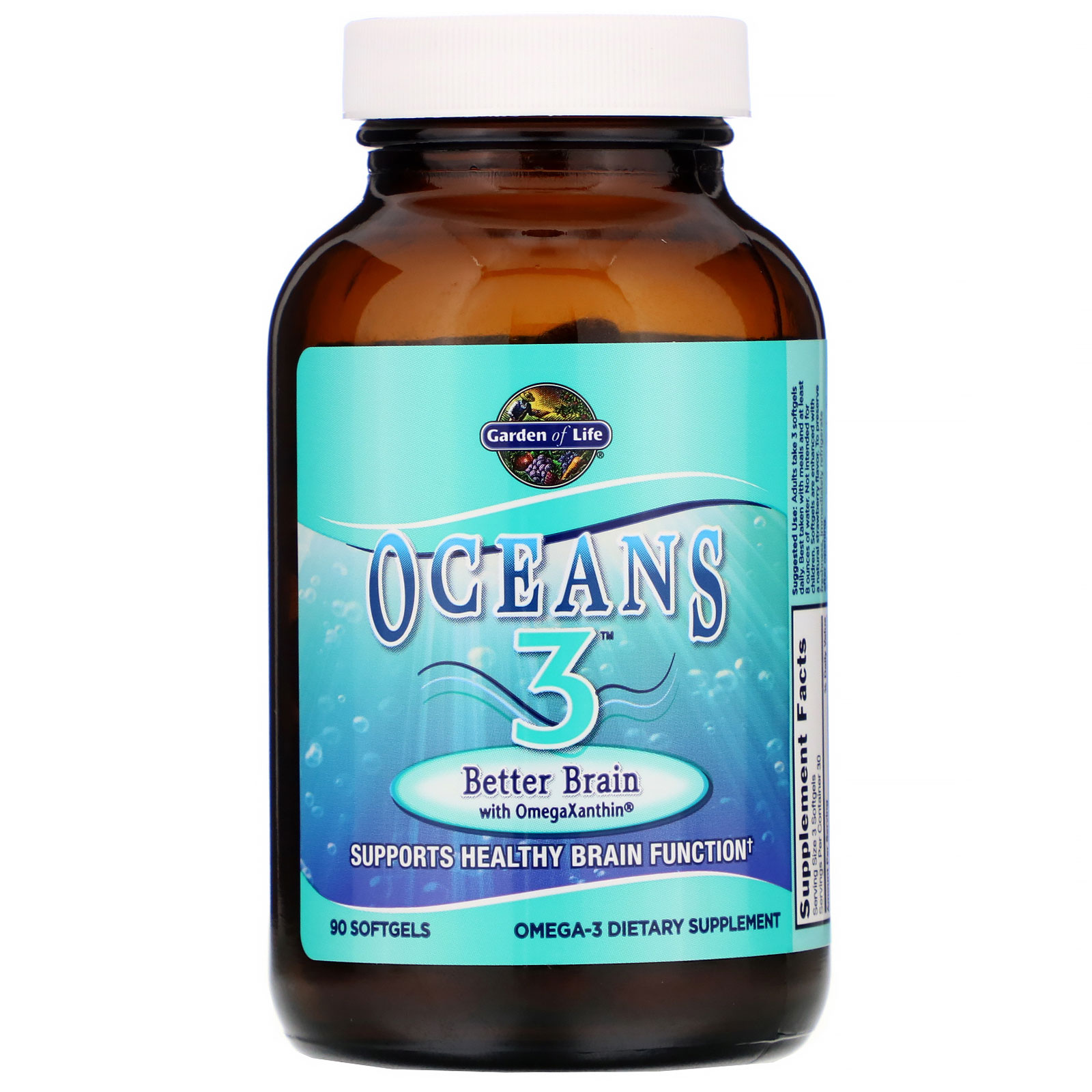 Garden of Life, Oceans 3, Better Brain with OmegaXanthin, 90 Cápsulas Softgel - Imagem 3