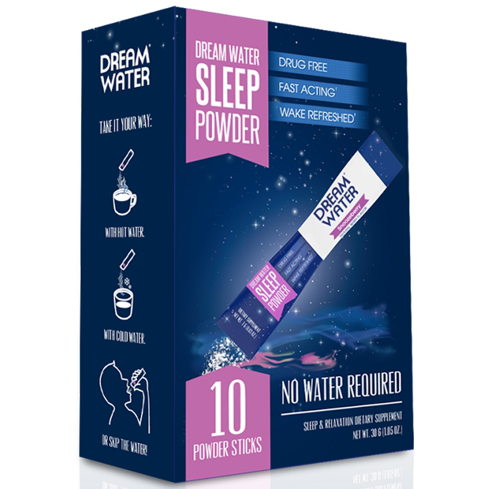 Dream Water, Sleep Powder, Snoozeberry, 10 Pacotes, 3 g Cada