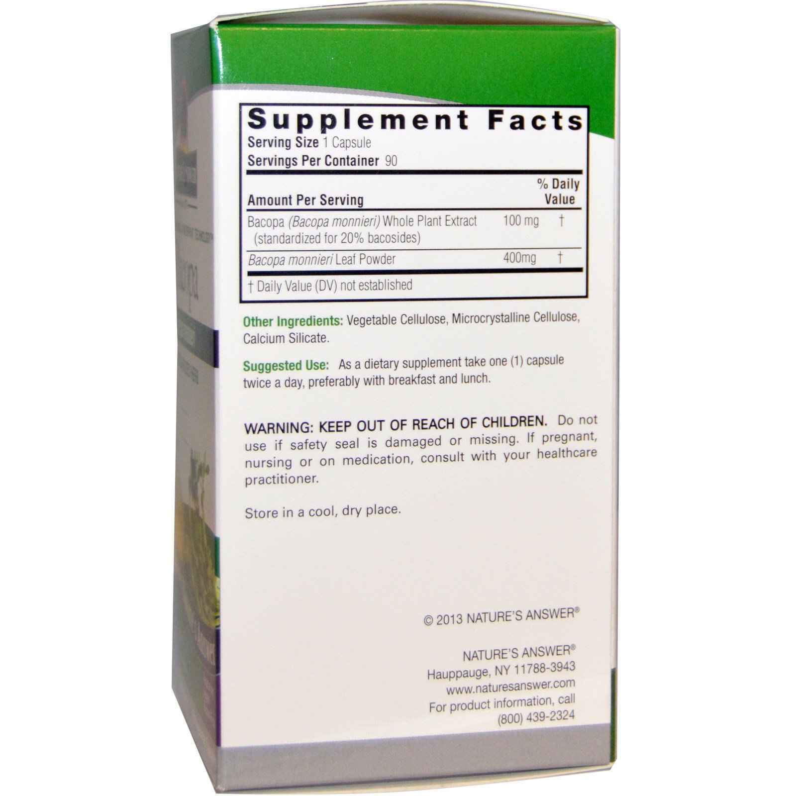 Nature's Answer, Bacopa, 500 mg, 90 Cápsulas Vegetais - Imagem 2