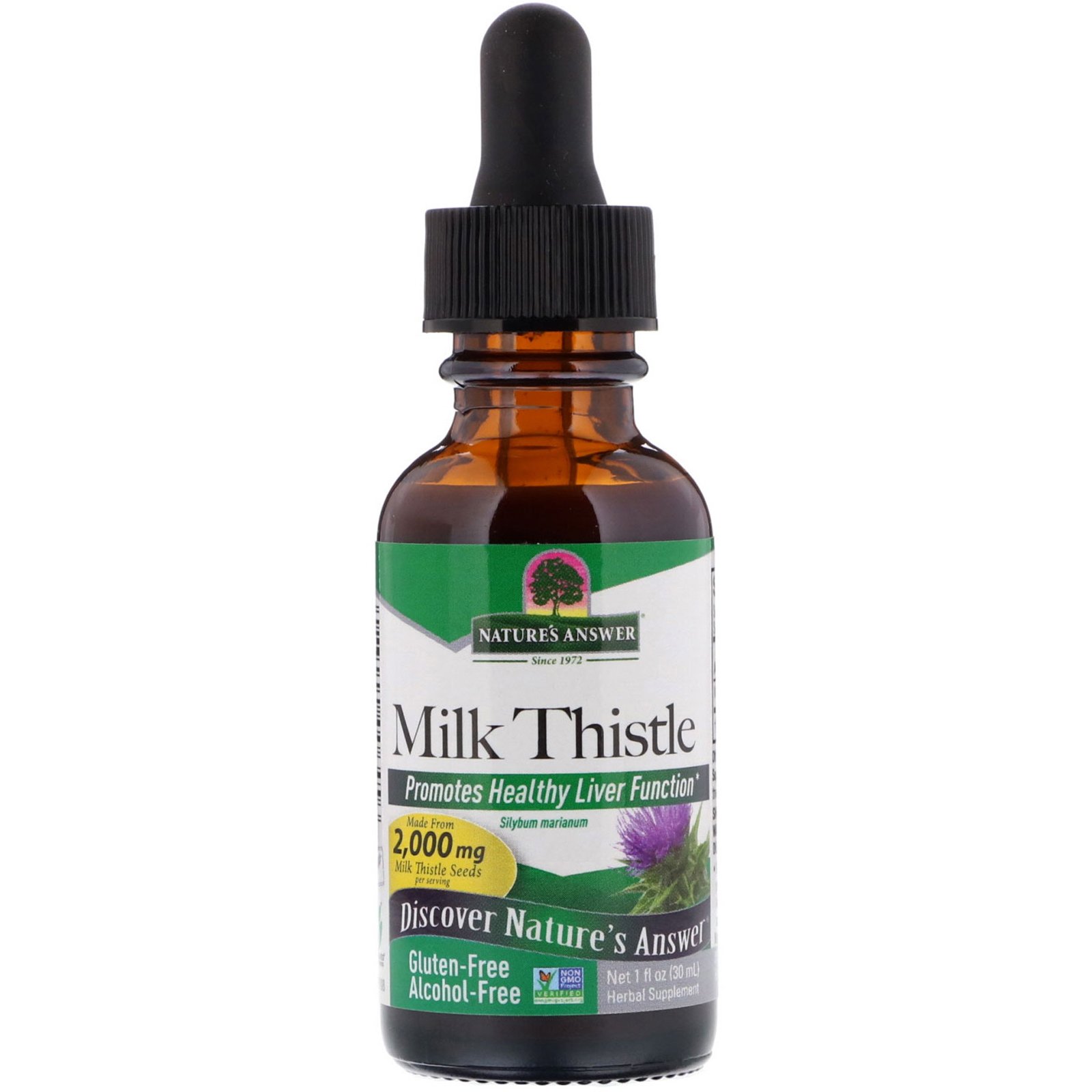 Nature's Answer, Cardo Mariano, Sem Álcool, 2000 mg, frasco de 1 oz (30 ml)