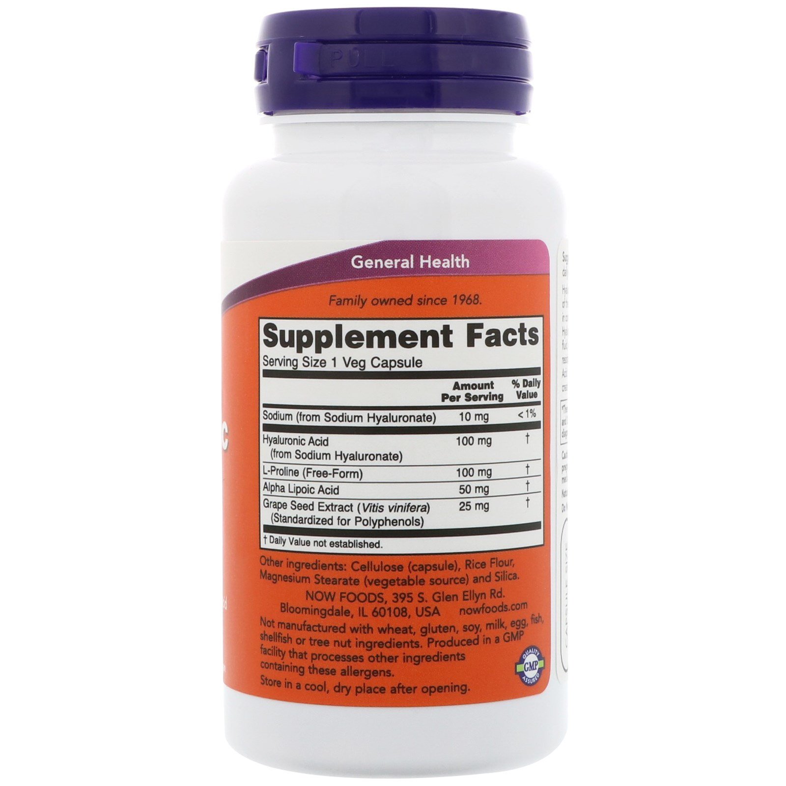 Now Foods, Ácido Hialurônico, Potência em Dobro, 100 mg, 60 Cápsulas Vegetais - Imagem 2