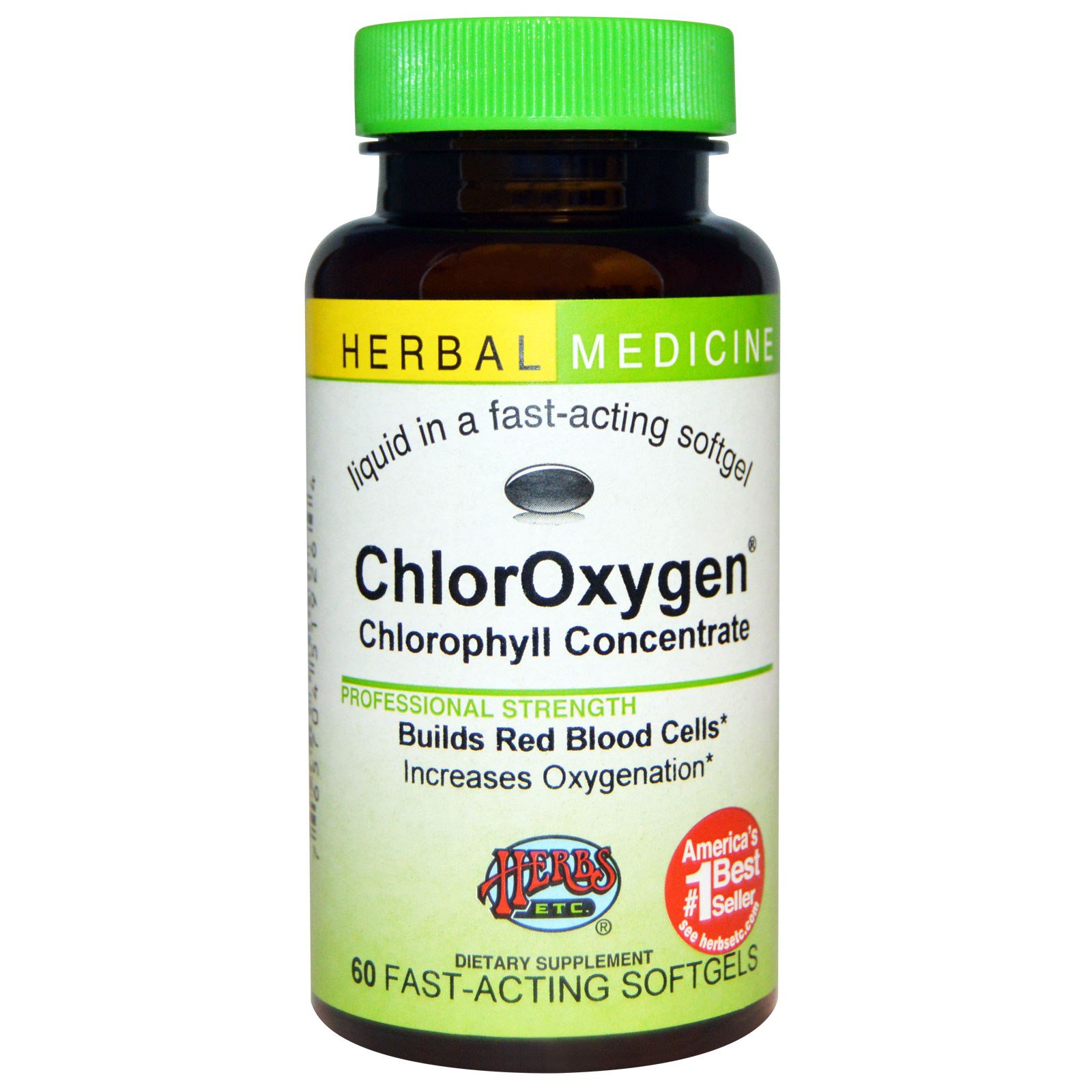 Herbs Etc., ChlorOxygen, Concentrado de clorofila, 60 cápsulas gelatinosas de ação rápida