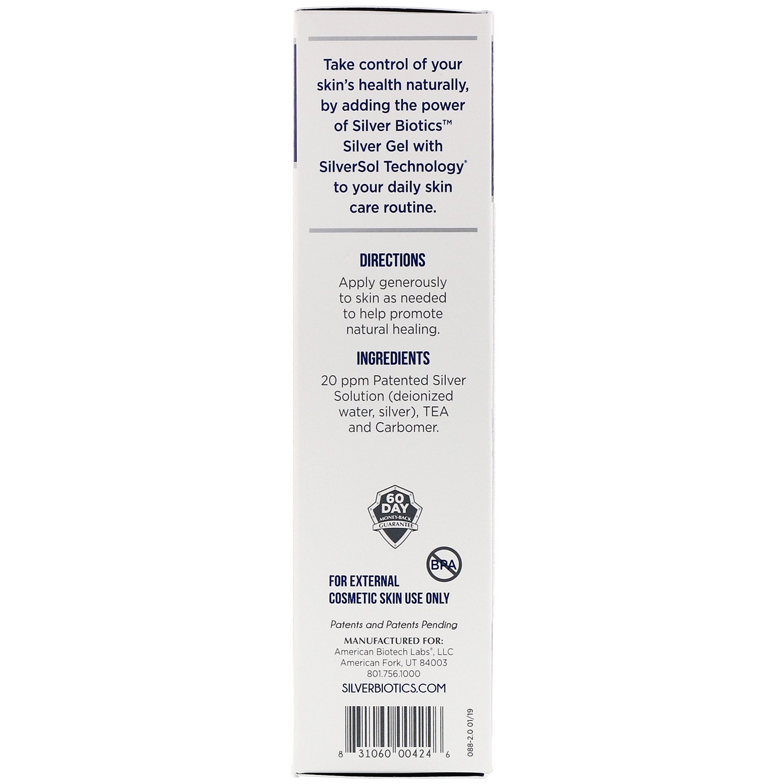 American Biotech Labs, Silver Biotics, Silver Gel, SliverSol Hidrogel com Infusão de Nano-Prata, 114 g (4 fl oz) - Imagem 2