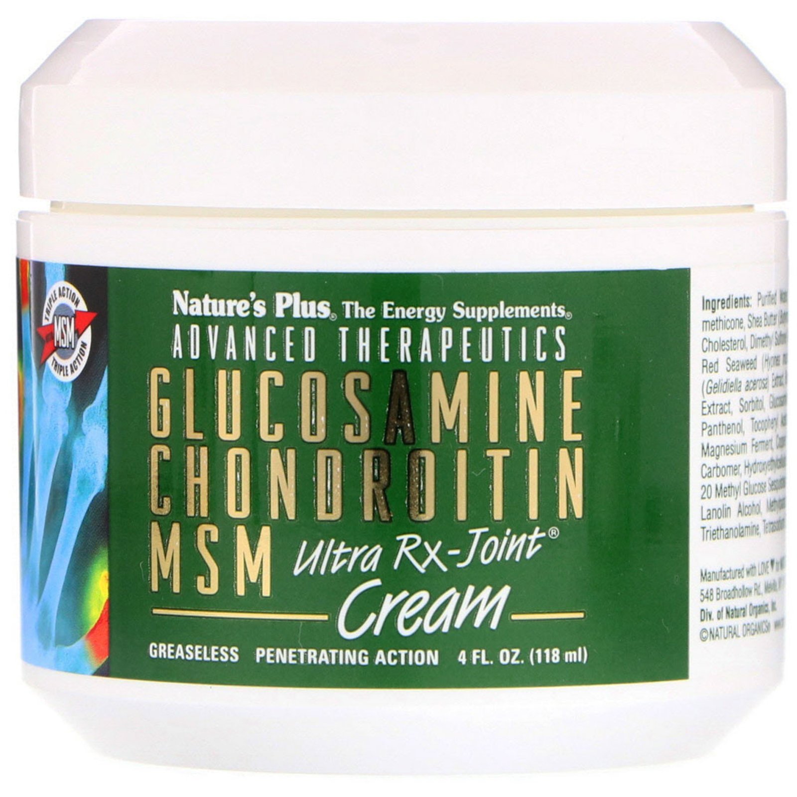 Nature's Plus, Terapias avançadas, Glucosamina com Condroitina e MSM, Ultra Rx-Joint em Creme, 4 fl oz (118 ml) - Imagem 3