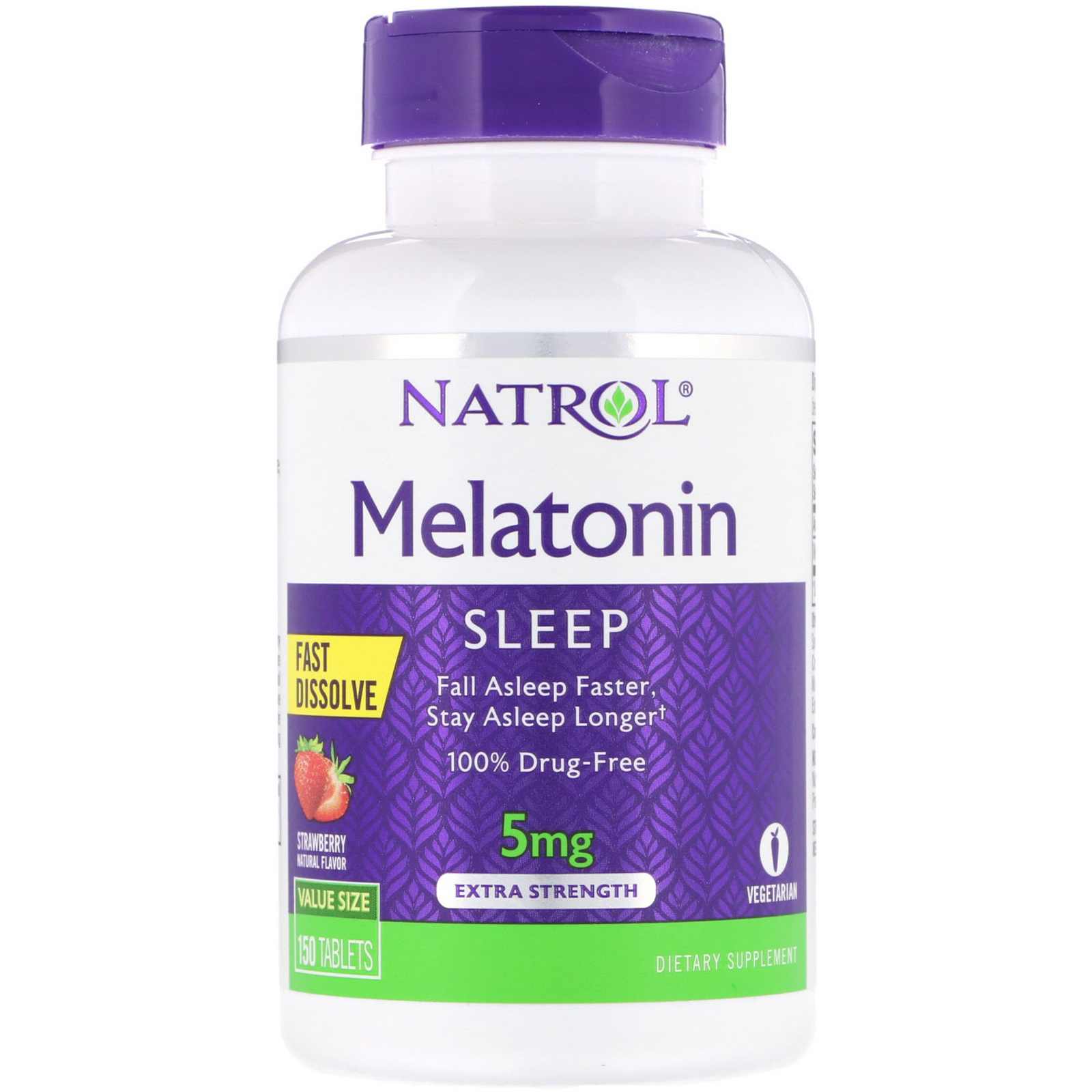 Natrol, Melatonina, Dissolução Rápida, Força Extra, Morango, 5 mg, 150 Comprimidos