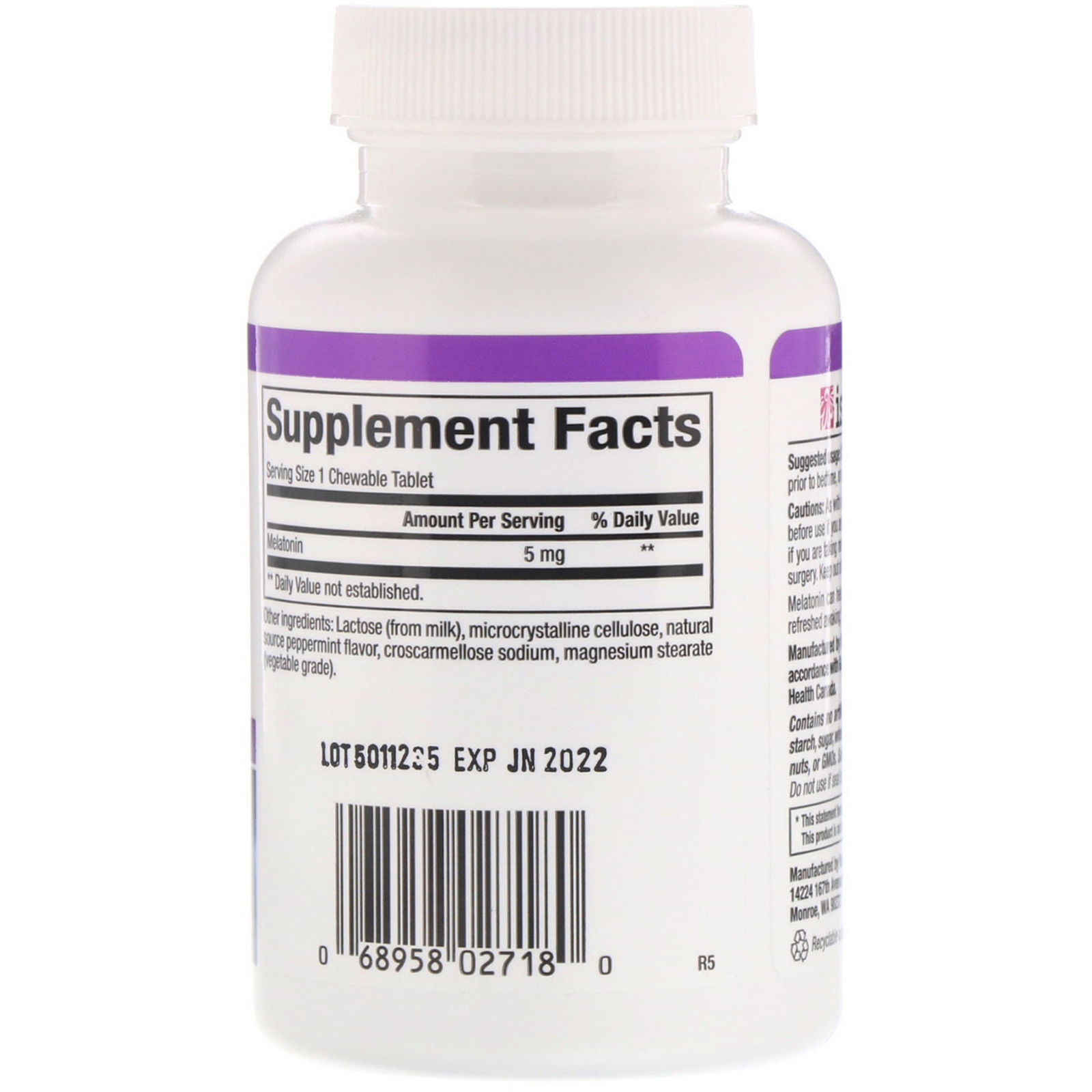 Natural Factors, Estresse-Relaxamento, Melatonina, 5 mg, 180 comprimidos Mastigáveis - Imagem 2