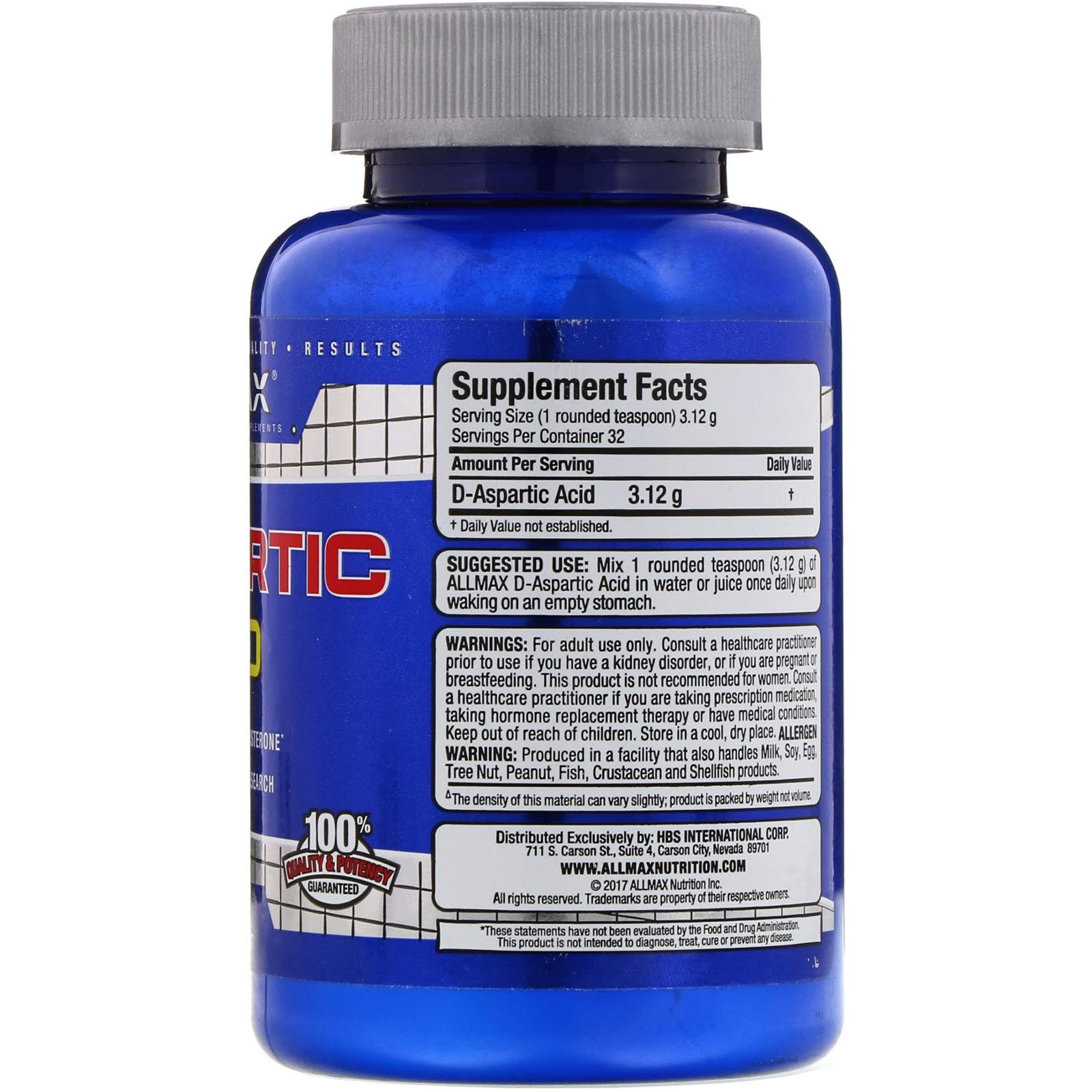ALLMAX Nutrition, Ácido D-Aspártico, 100 g (3,53 oz) - Imagem 2