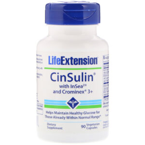 Life Extension, CinSulin com InSea2 e Crominex 3+, 90 Cápsulas Vegetais