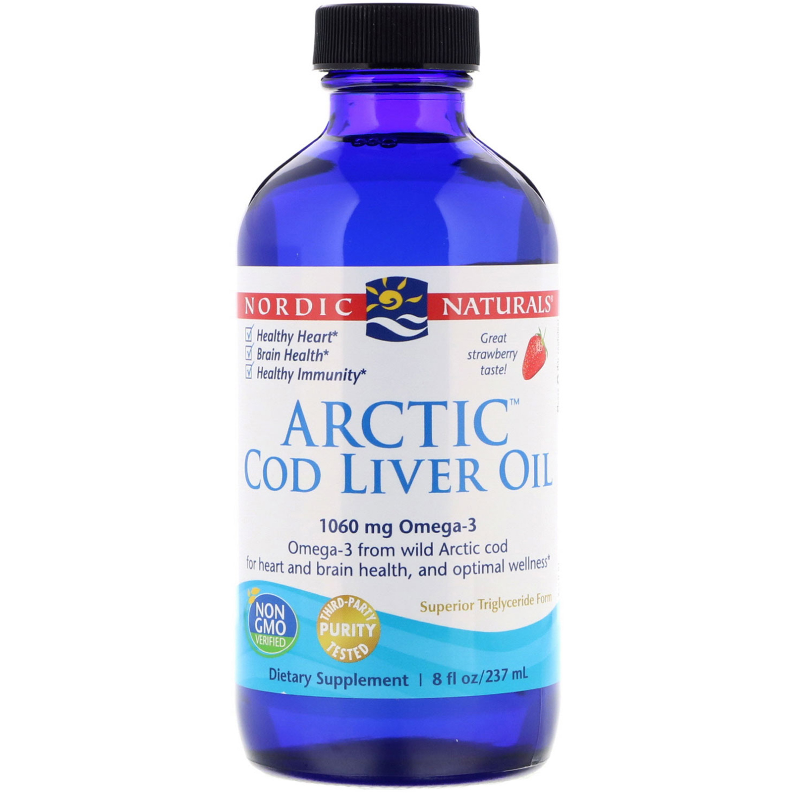 Nordic Naturals, Óleo de Fígado de Bacalhau do Ártico, Morango, 237 ml (8 fl oz)