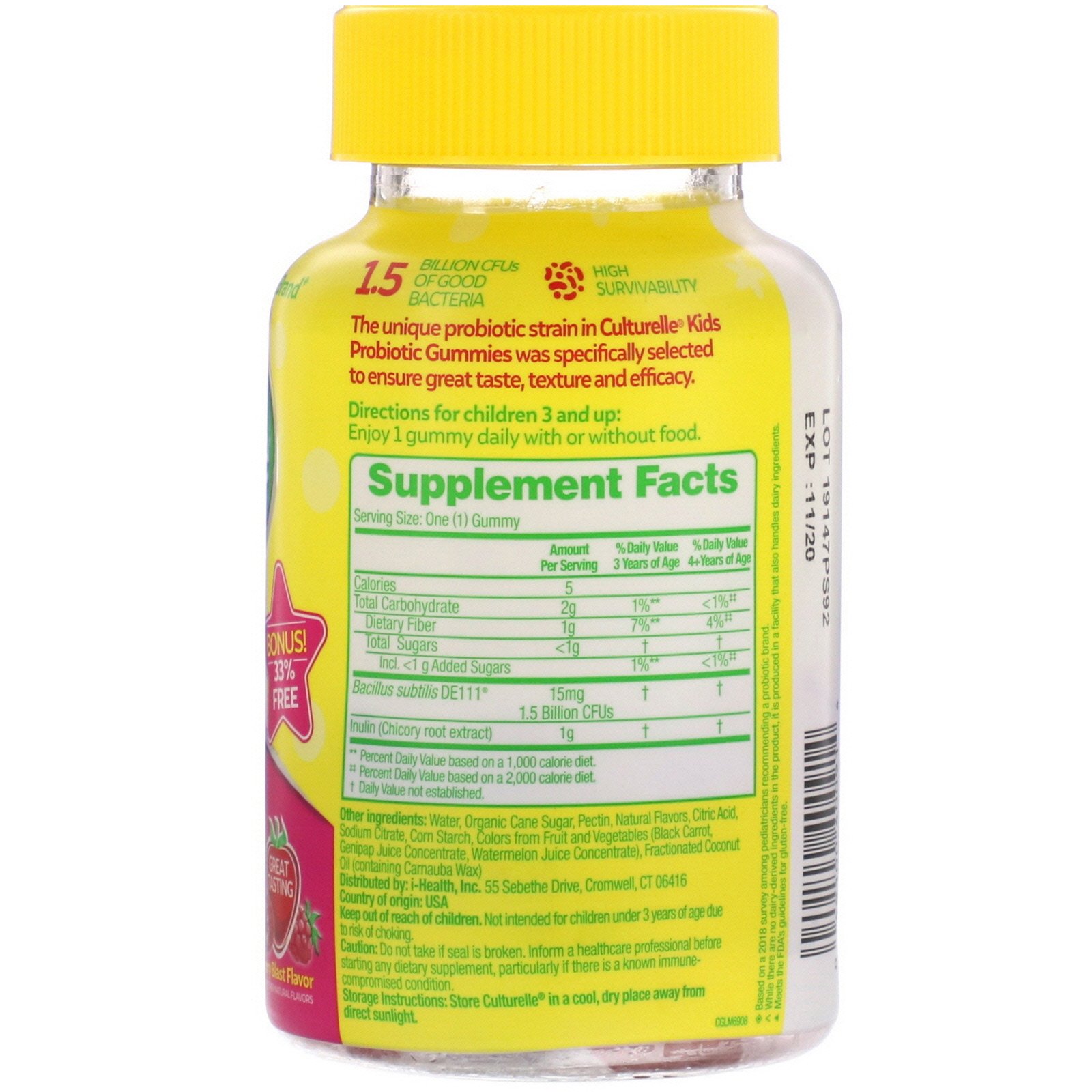 Culturelle, Kids, Probiotic Gummies, Berry Blast, 40 Once Daily Gummies - Imagem 2