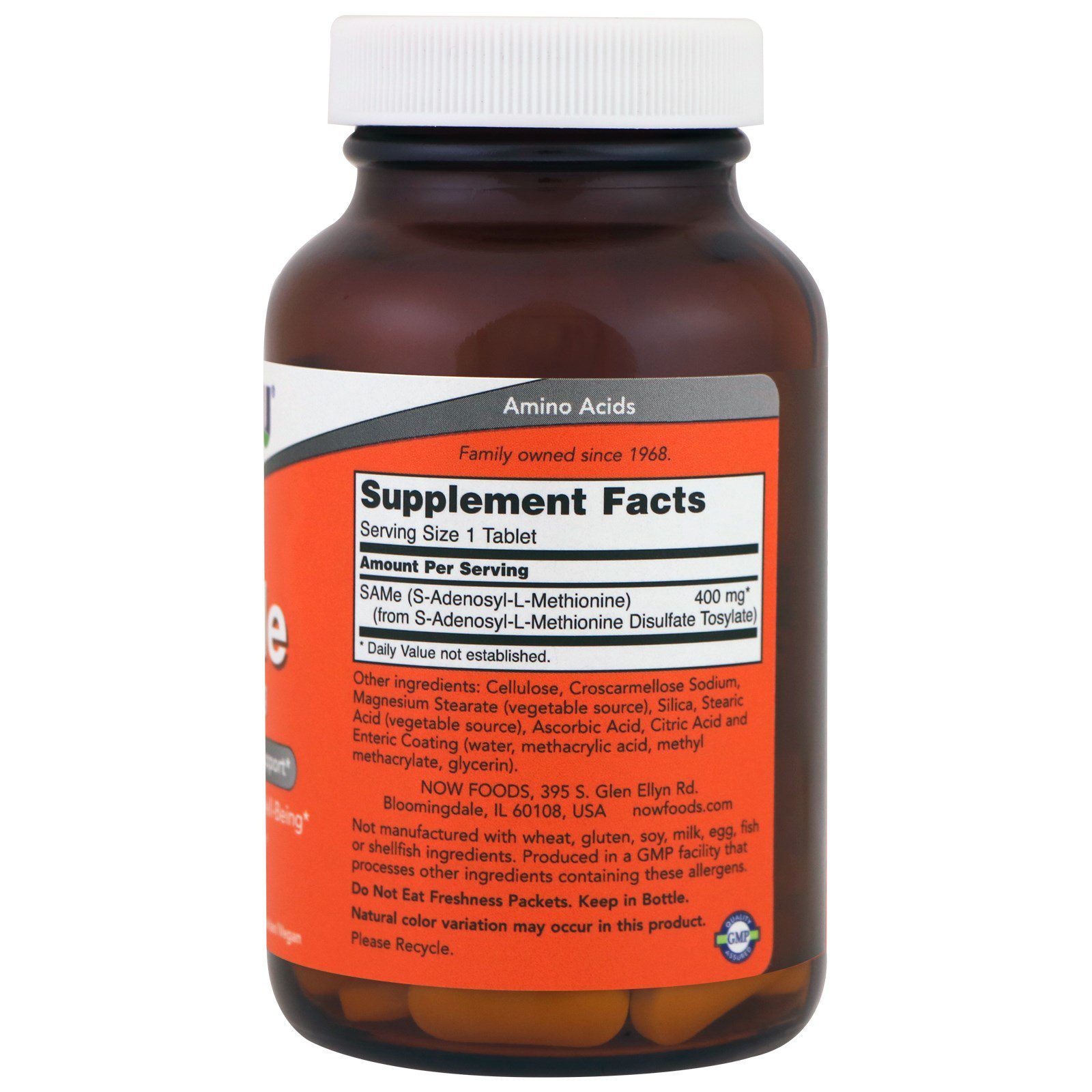 Now Foods, SAMe, 400 mg, 60 Tabletes - Imagem 2