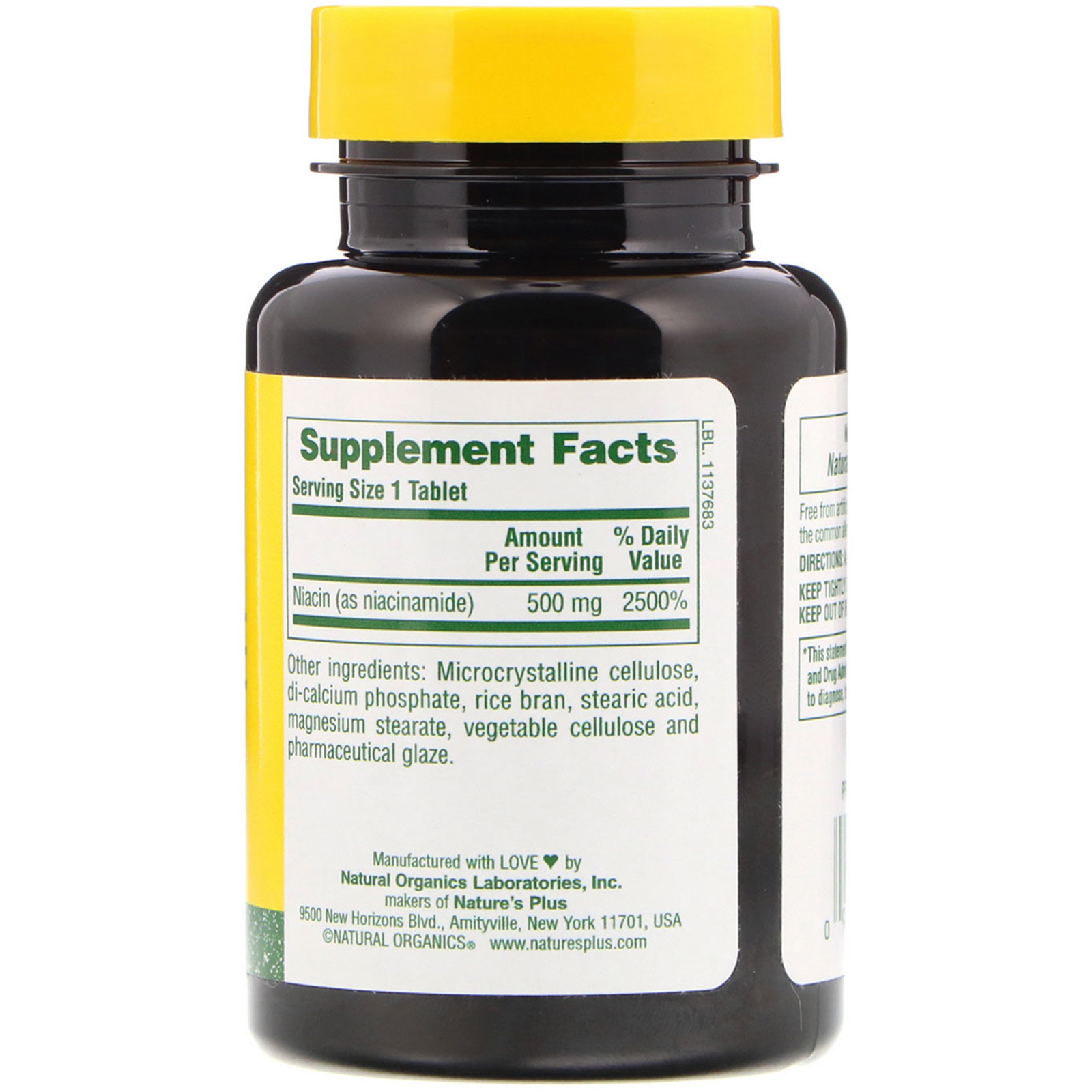 Nature's Plus, Niacinamida, 500 mg, 90 comprimidos - Imagem 2