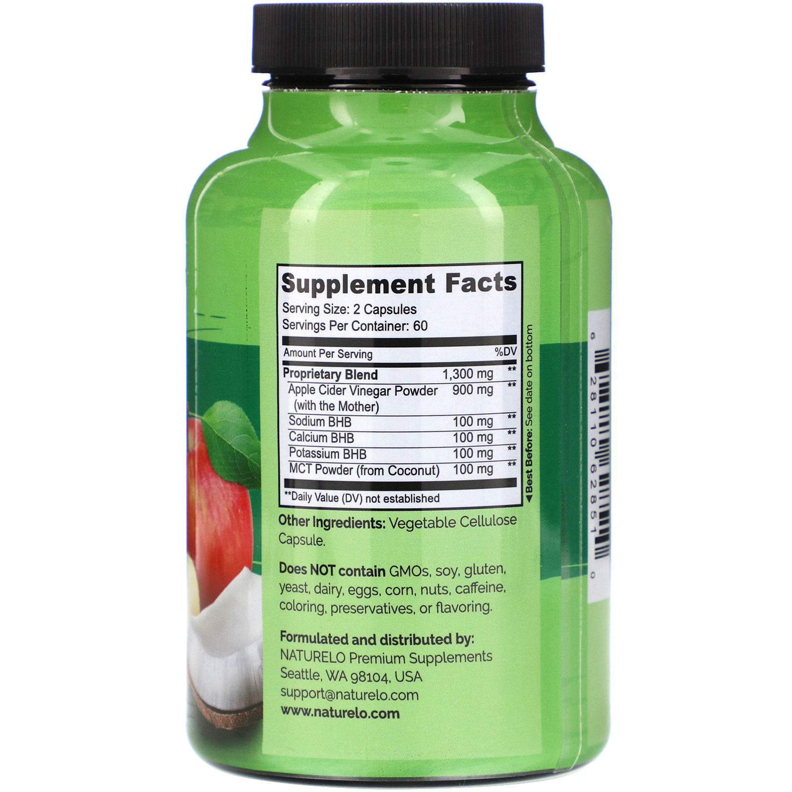 NATURELO, Apple Cider Vinegar with Keto Salts & MCT Oil, 120 Vegetable Capsules - Imagem 2