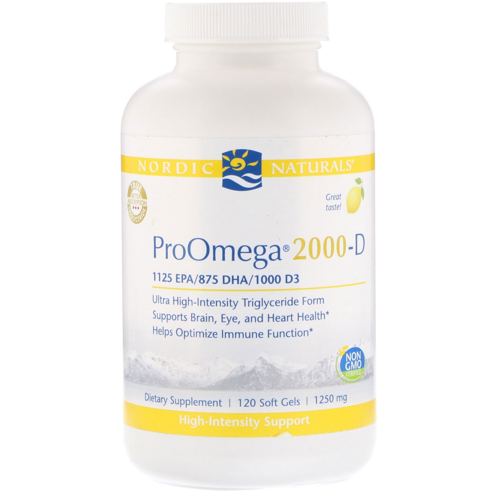 Nordic Naturals, ProOmega 2000-D, Sabor de Limão, 1.250 mg, 120 Cápsulas Softgel