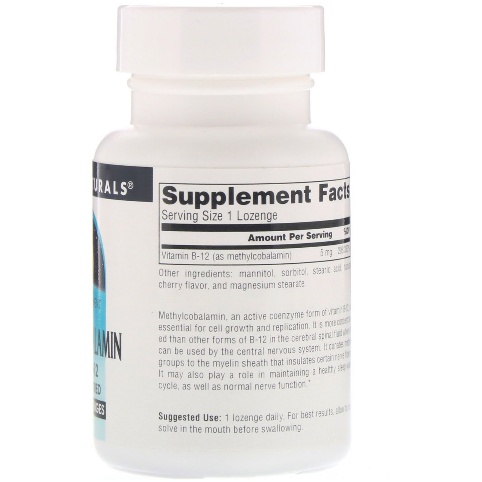 Source Naturals, MethylCobalamin, Vitamin B12, Cherry Flavored, 5 mg, 60 Lozenges - Imagem 2