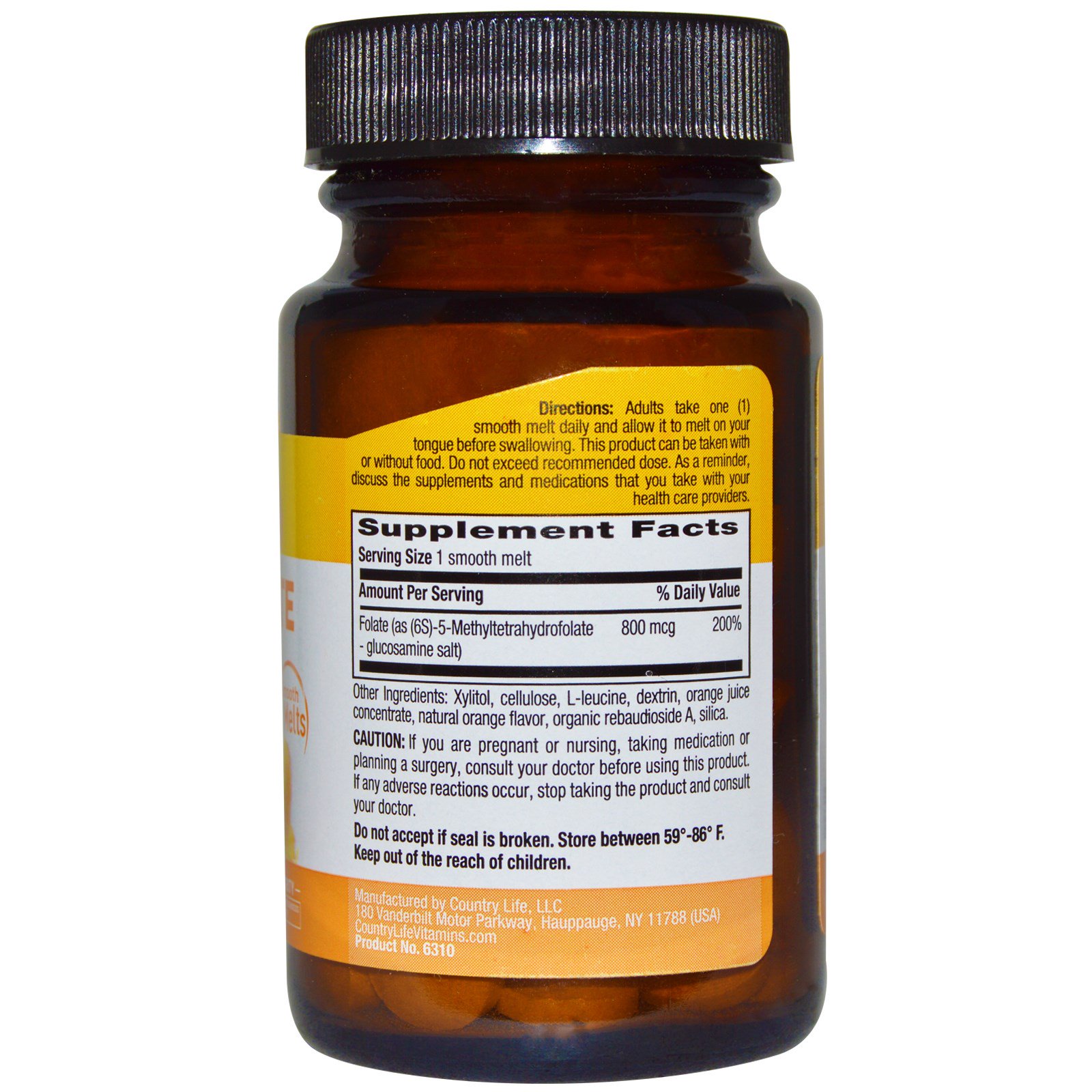 Country Life, Methylfolate, Orange, 800 mcg, 60 Smooth Melts - Imagem 2