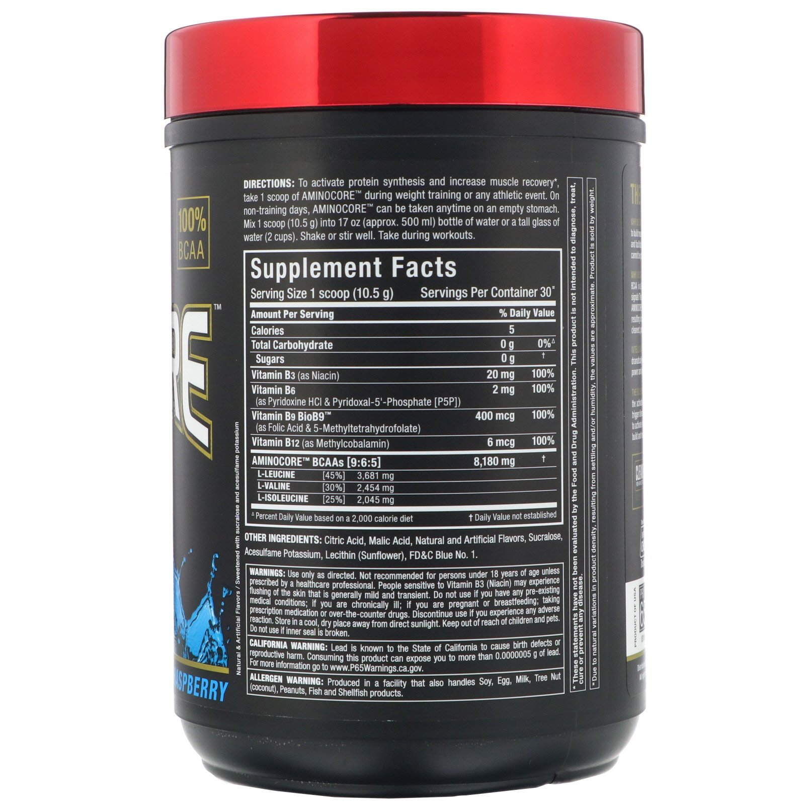 ALLMAX Nutrition, AMINOCORE BCAA, Blue Raspberry, 0.69 lbs (315 g) - Imagem 2