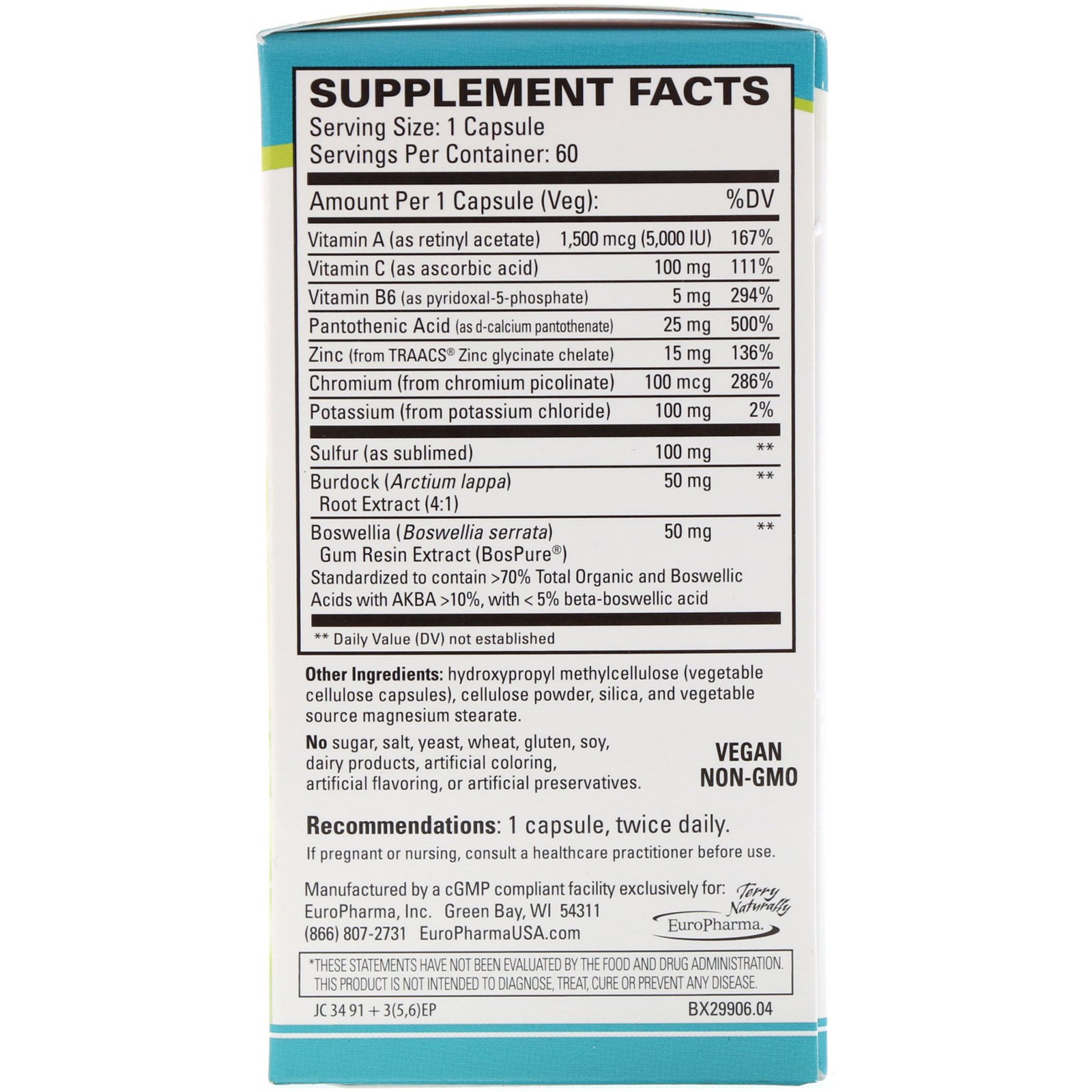 EuroPharma, Terry Naturally, Acne Essentials, 60 Cápsulas - Imagem 2