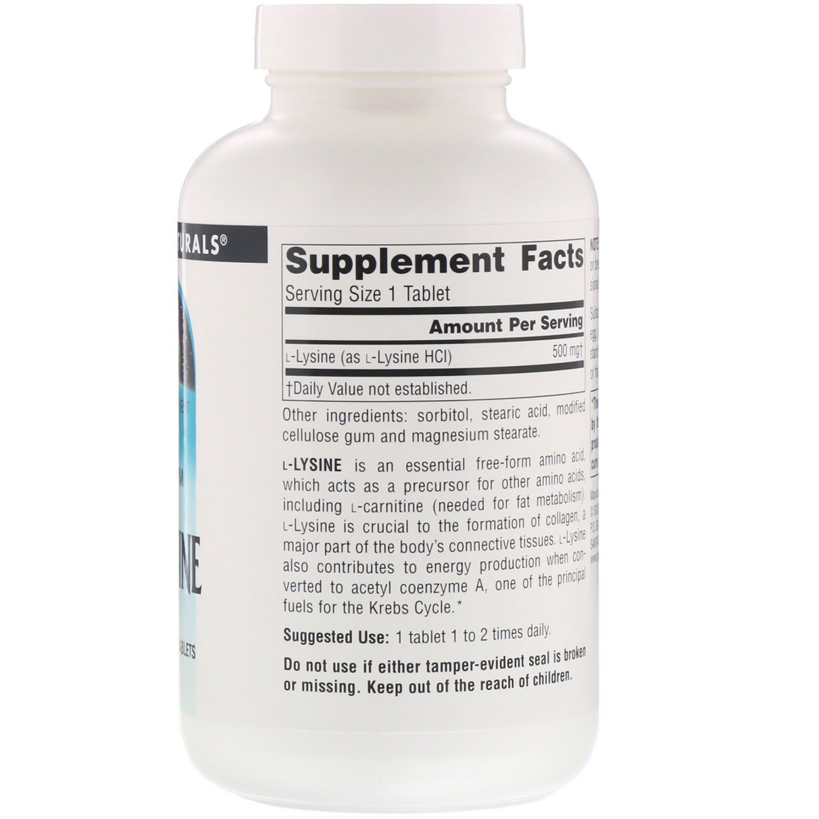 Source Naturals, L-Lisina, 500 mg, 250 tabletes - Imagem 2