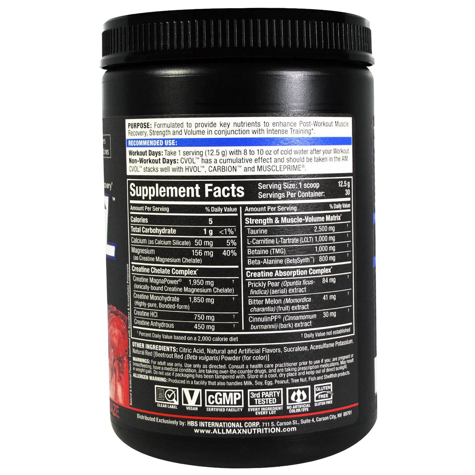 ALLMAX Nutrition, CVOL, Post-Workout Muscle Recovery, Raspberry Kiwi Kamikaze, 13.2 oz (375 g) - Imagem 2