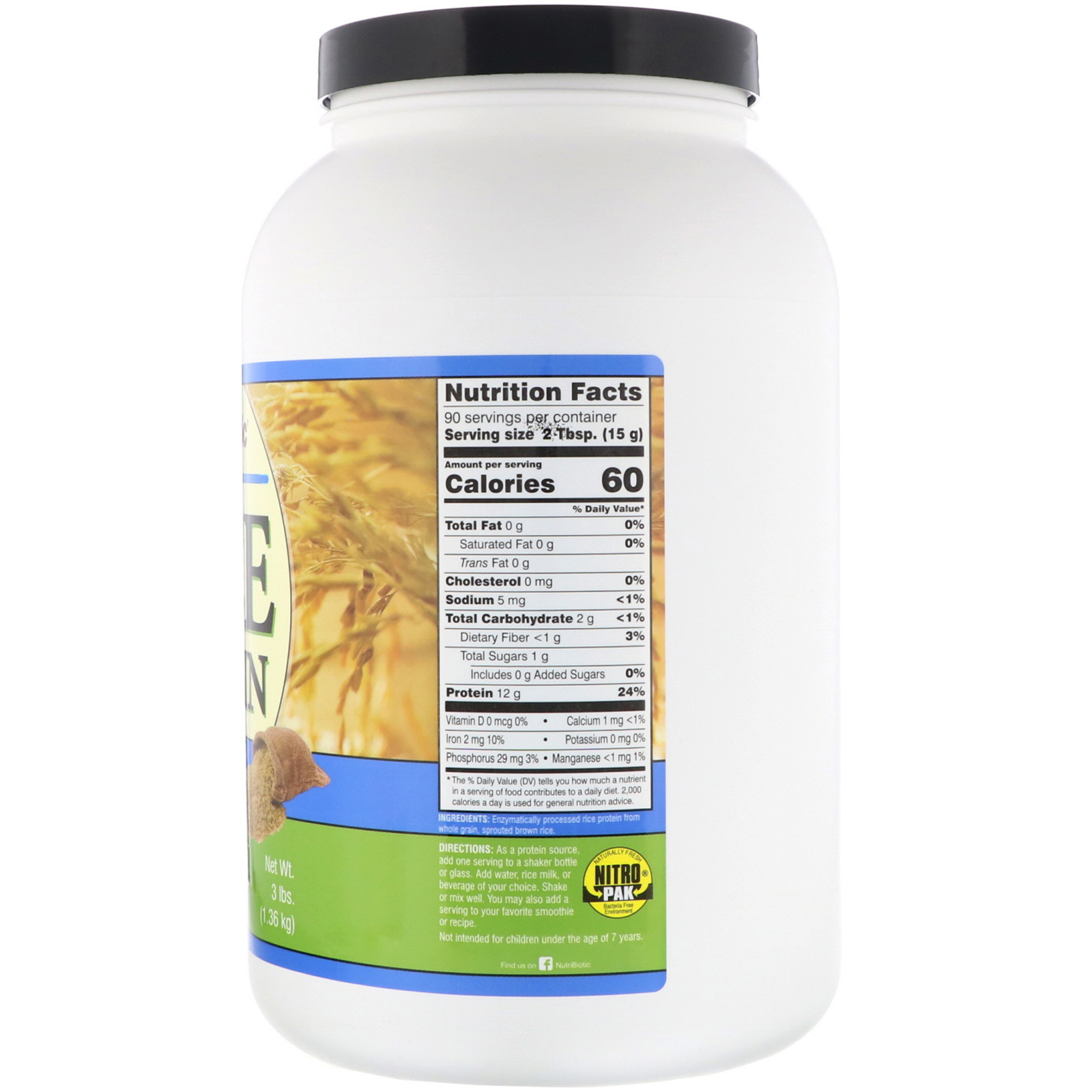 NutriBiotic, Proteína de Arroz Crua, 3 lbs (1,36 kg) - Imagem 2
