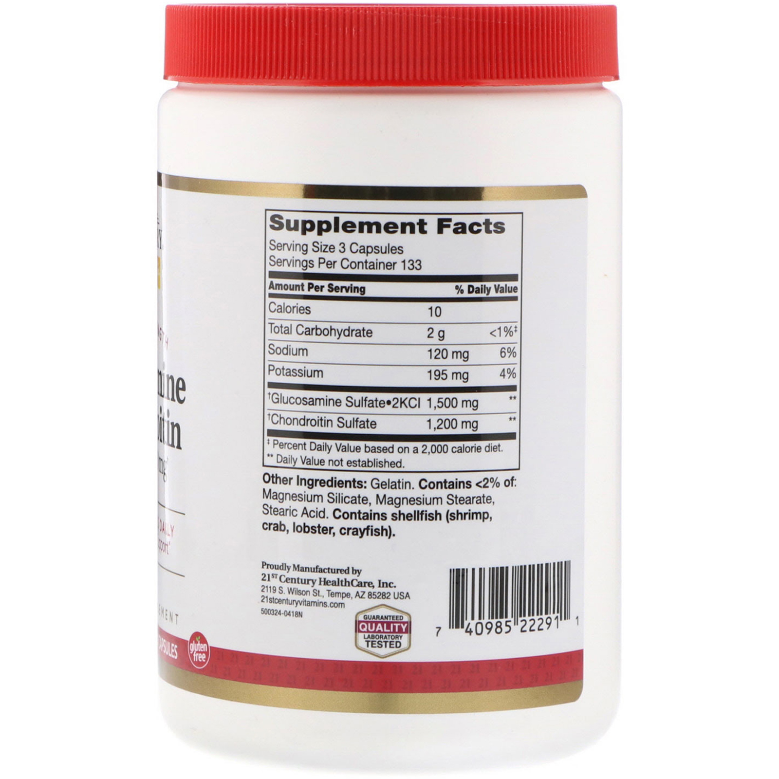 21st Century, Glucosamine / Chondroitin, Double Strength, 500 mg / 400 mg, 400 Easy to Swallow Capsules - Imagem 2