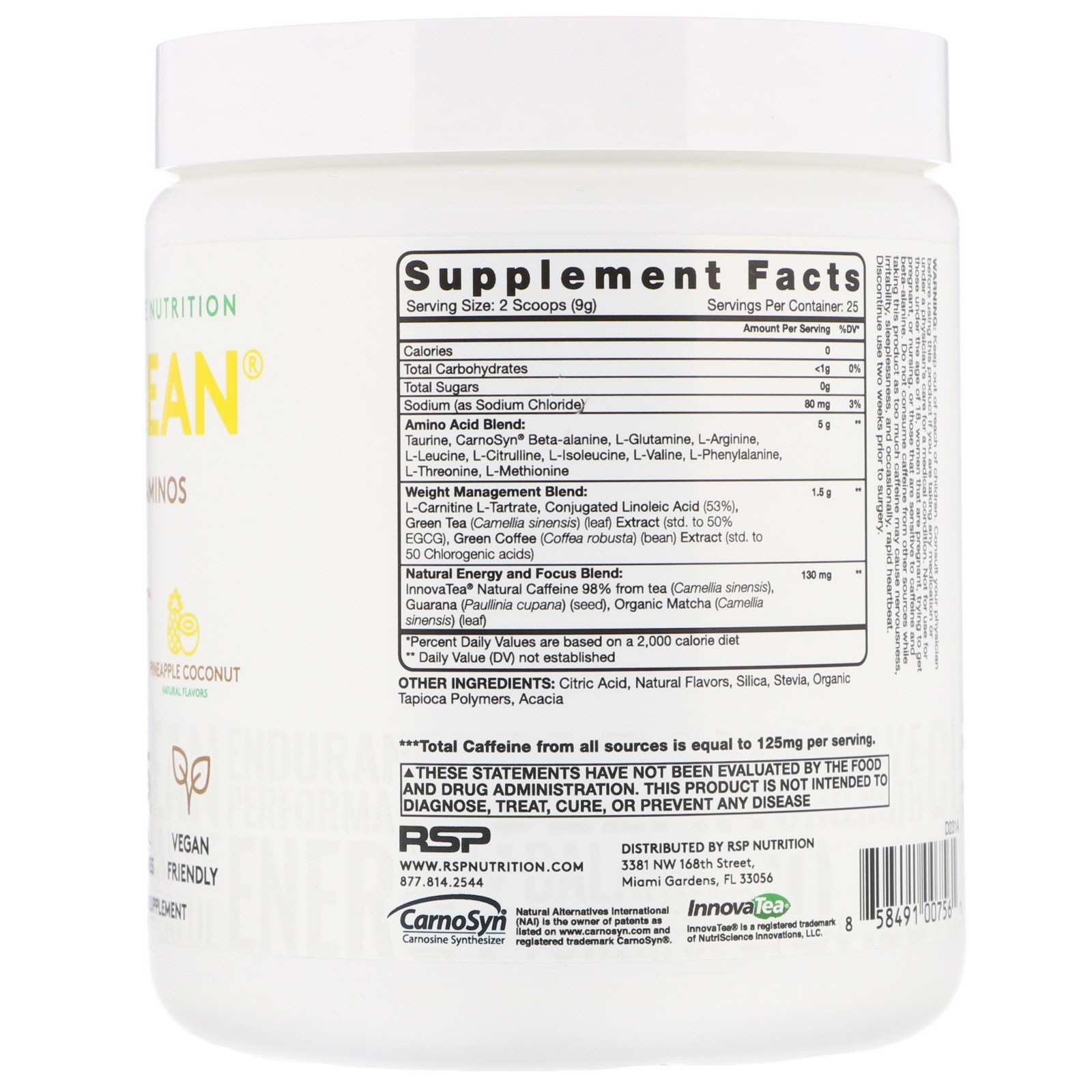 RSP Nutrition, AminoLean, Essential Vegan Aminos, Pineapple Coconut, 7.94 oz (225 g) - Imagem 2